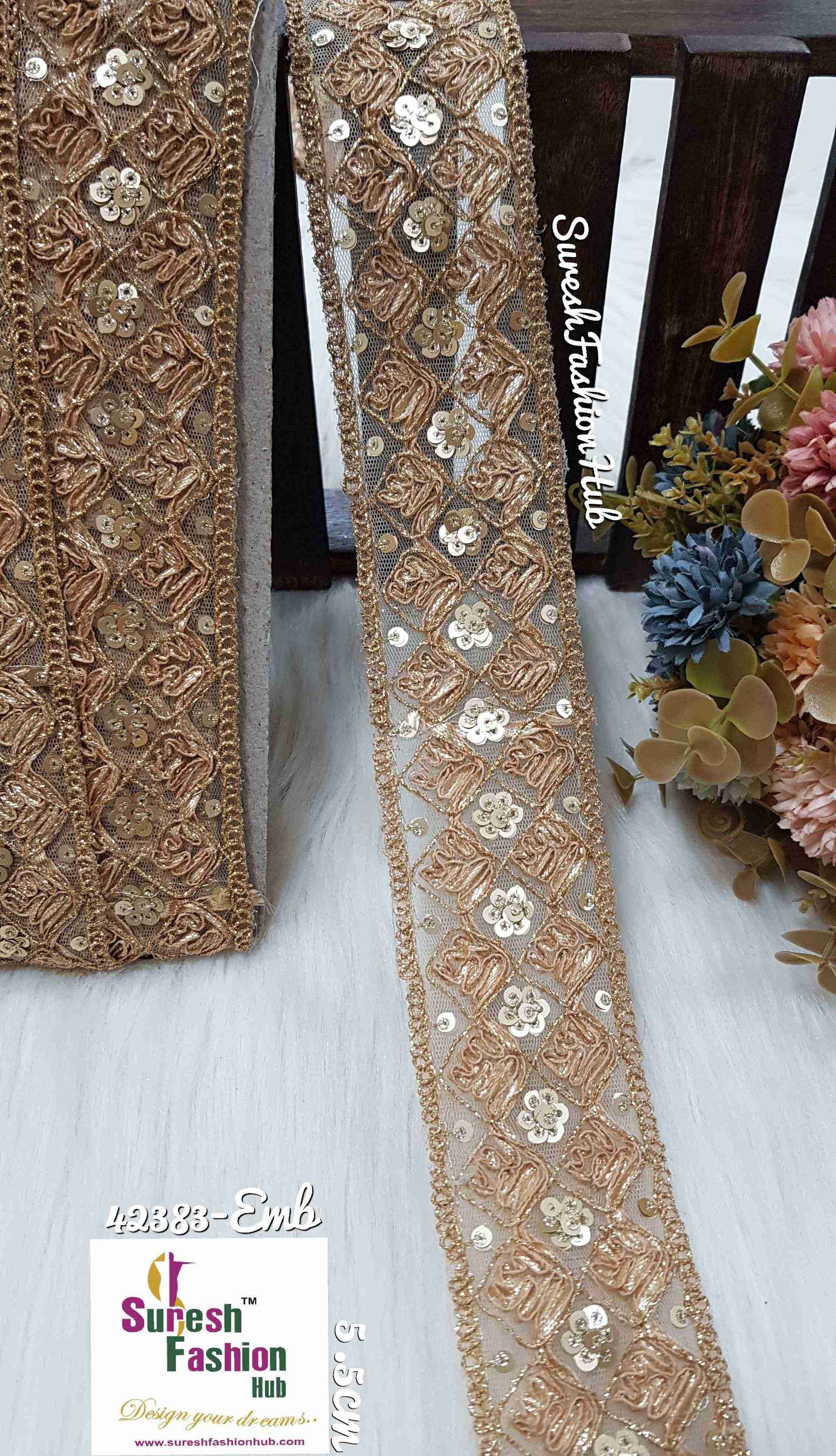 Antique Gold Zari Glitz and Glamour Sequence Organza Designer Trim