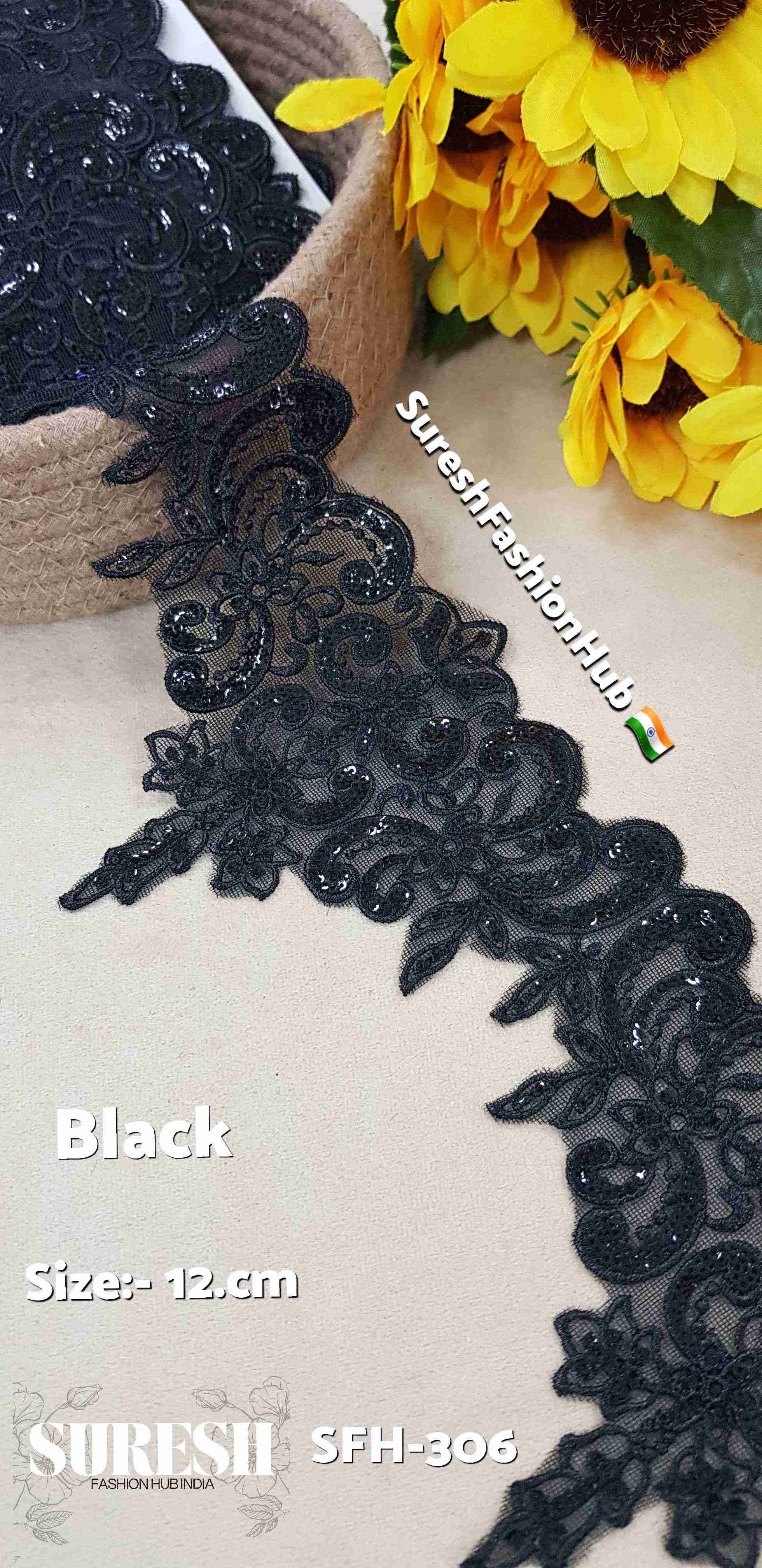 Black Cutwork Bridal Embroidery Net Lace