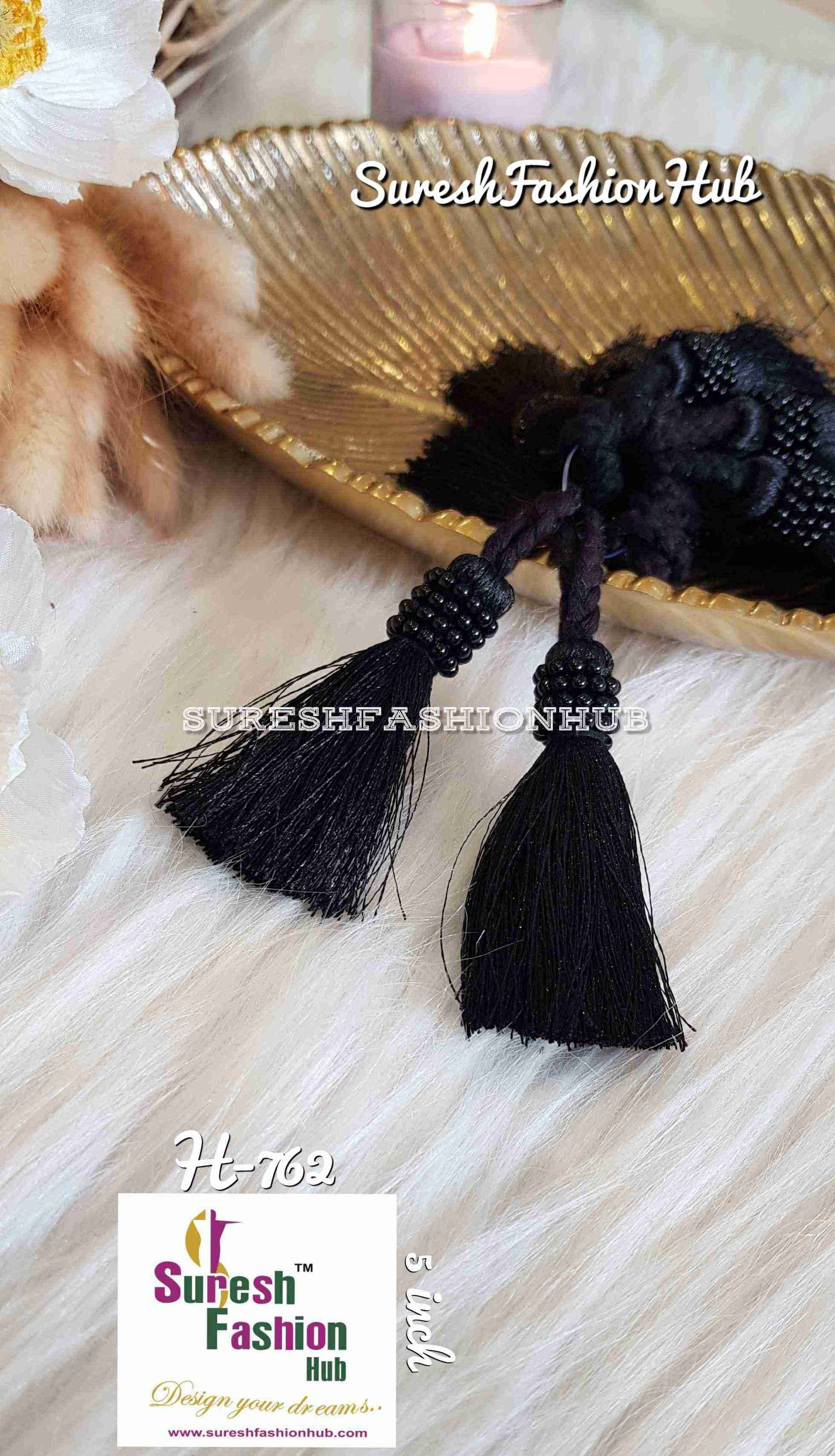Tiny Beaded Black Thread Tassel