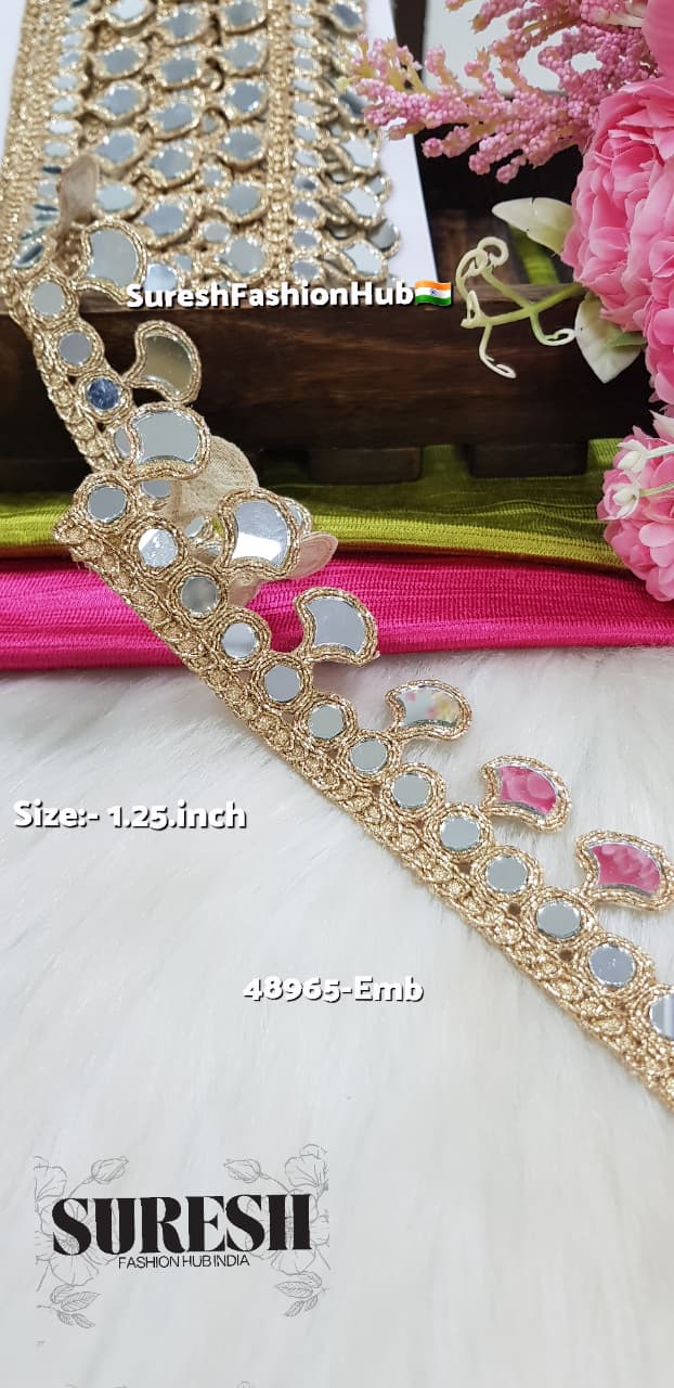 Glitter Hanging Real Mirror Designer Lace – 48965-Emb