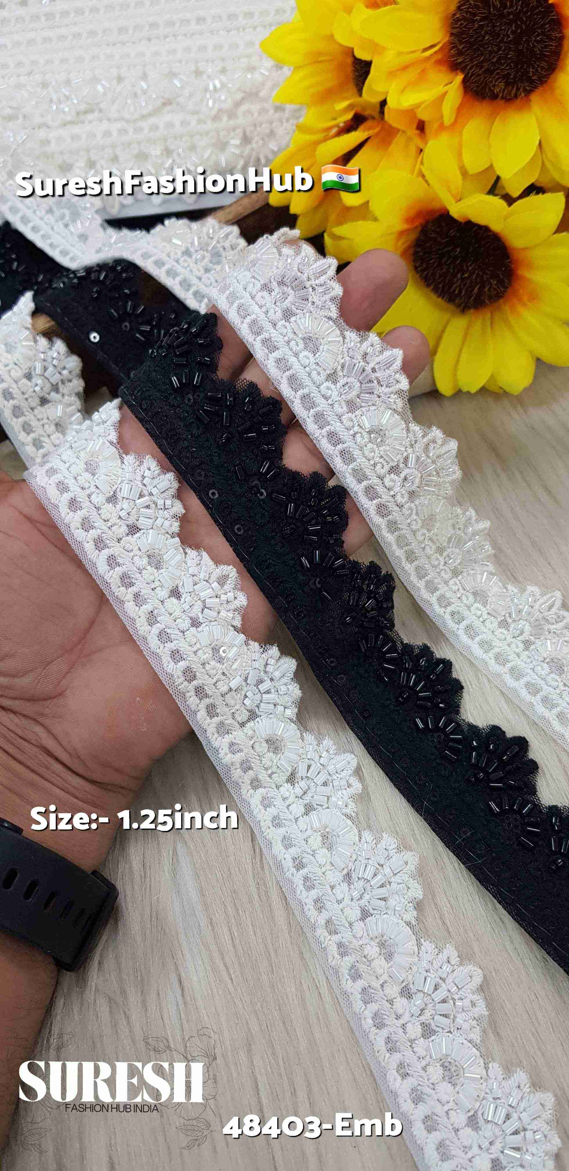 White One-Side Scalloped Floral Lace