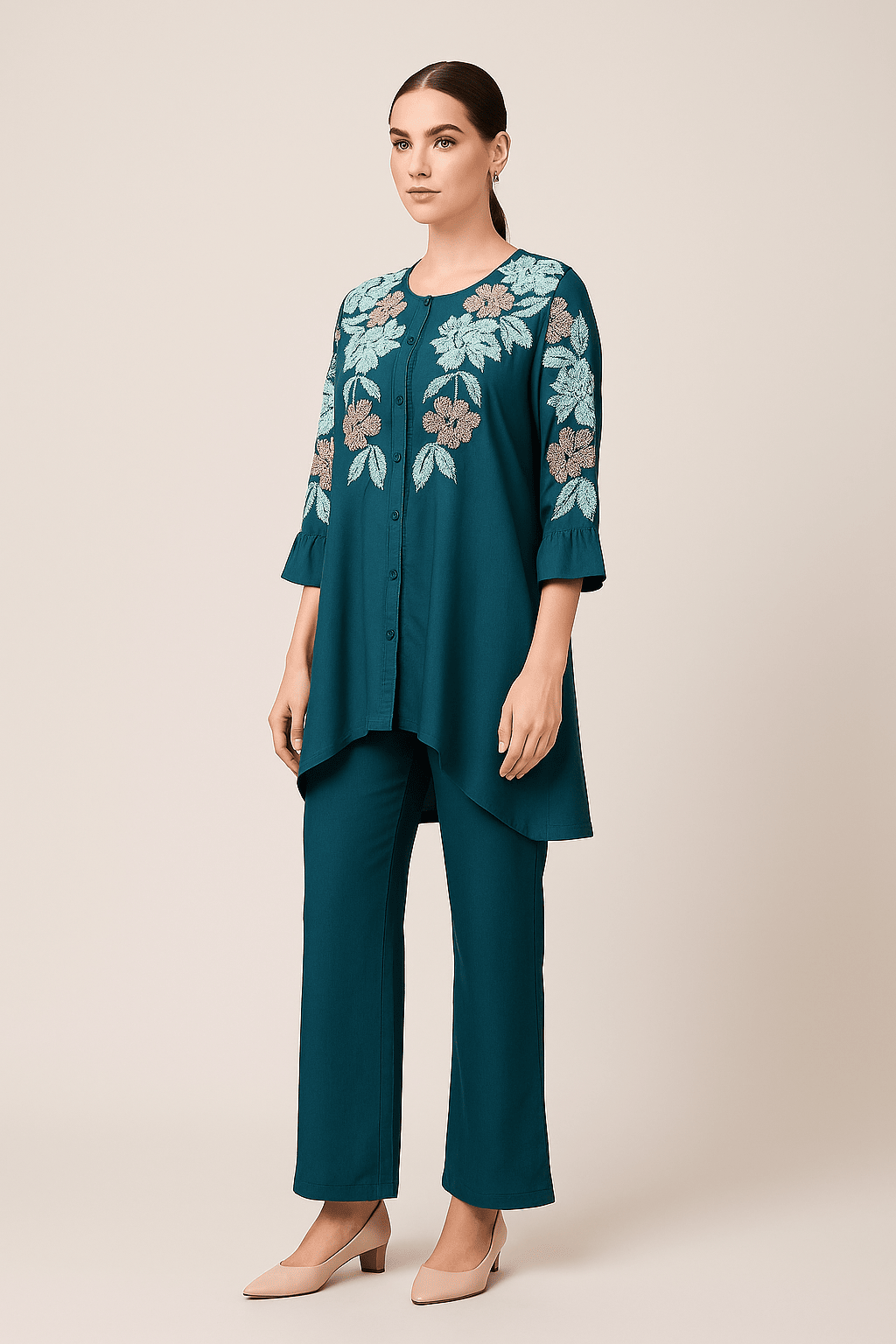 Women's Blue   Embroidered co-ord set