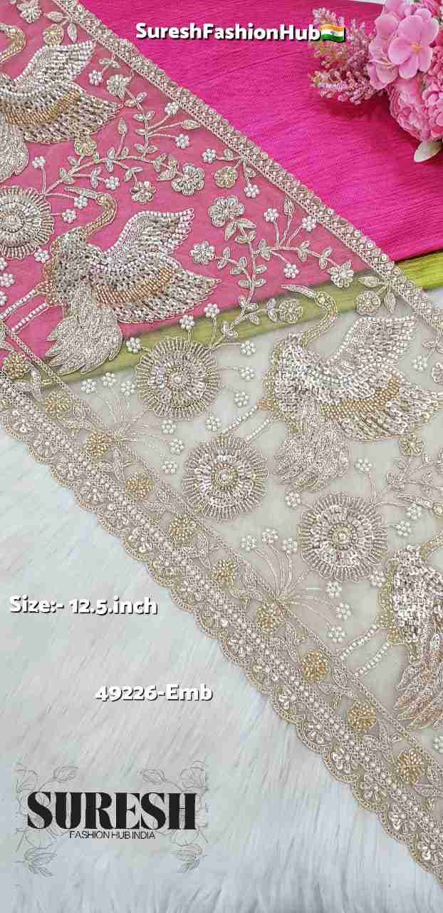 Pearl Mythical Bird Floral Cutdana Handwork Net Border – 49226-Emb