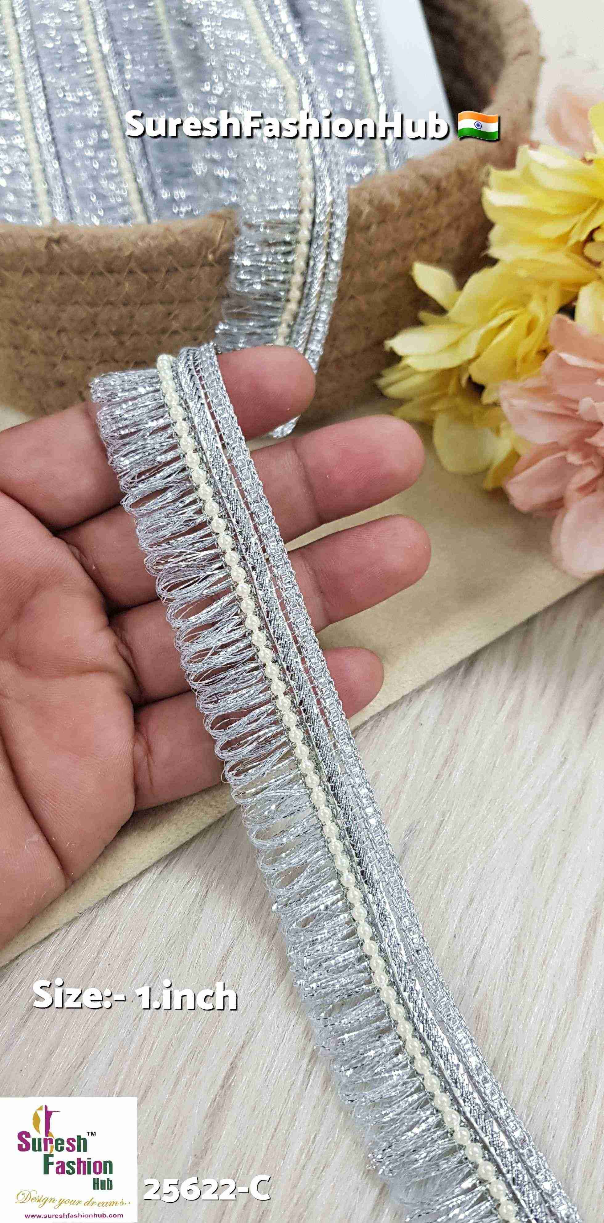 Silver Sheen Moti Jhalar Lace
