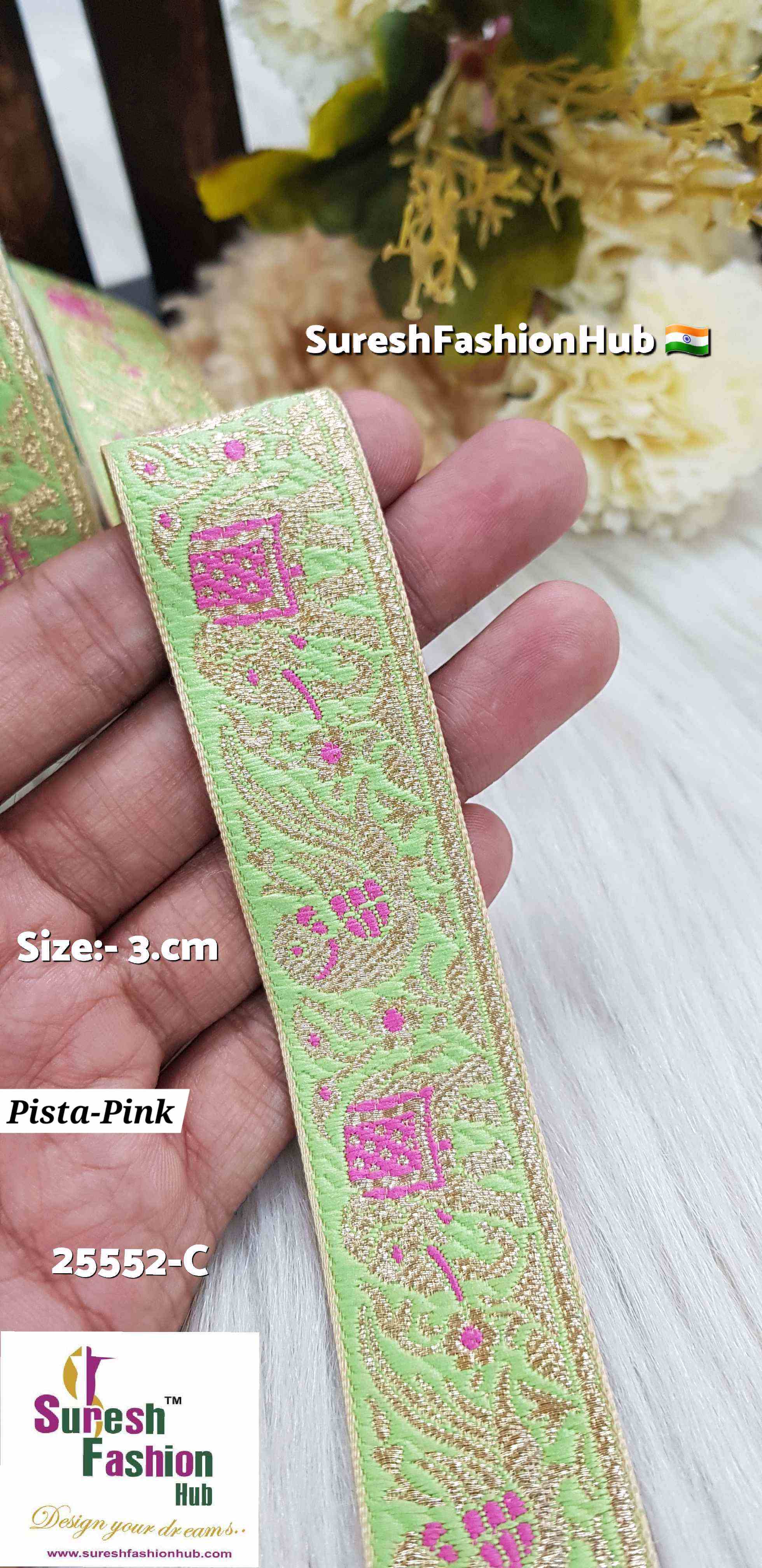 Pista & Pink Color Elephant Parrot Banarasi Lace