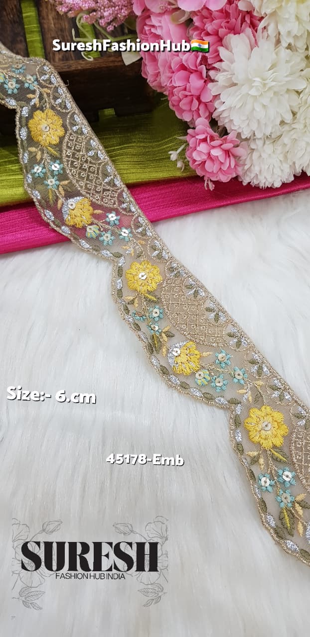 Yellow Rosette Charm Embroidery Lace – 45178-EMB