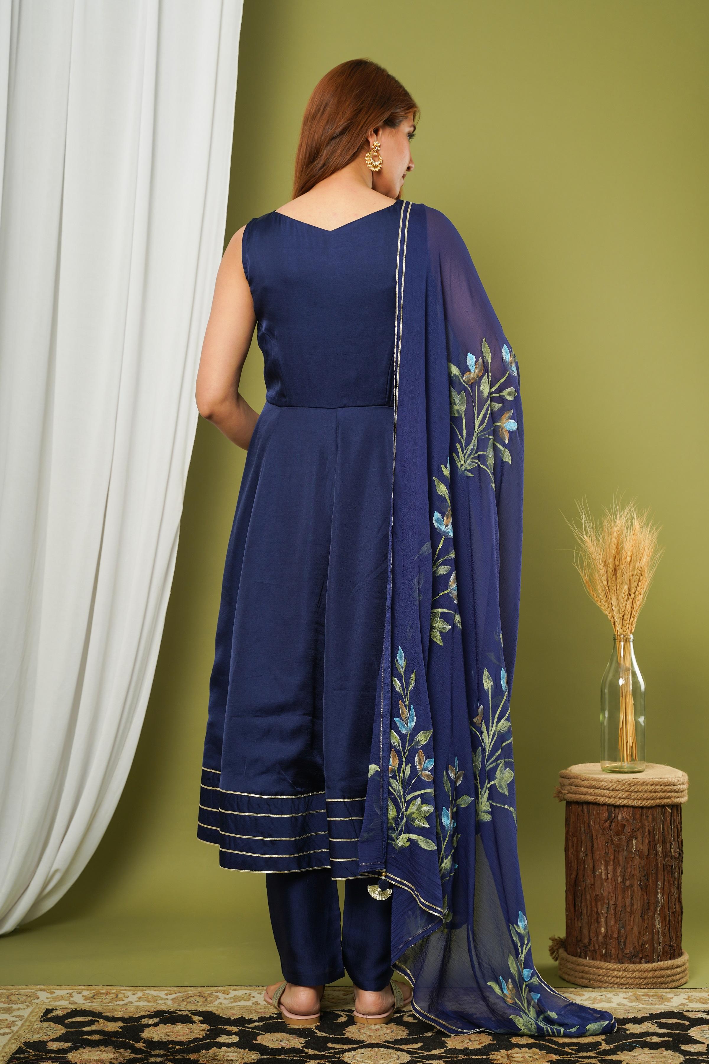 BLUE HAND PAINTED KURTA SET