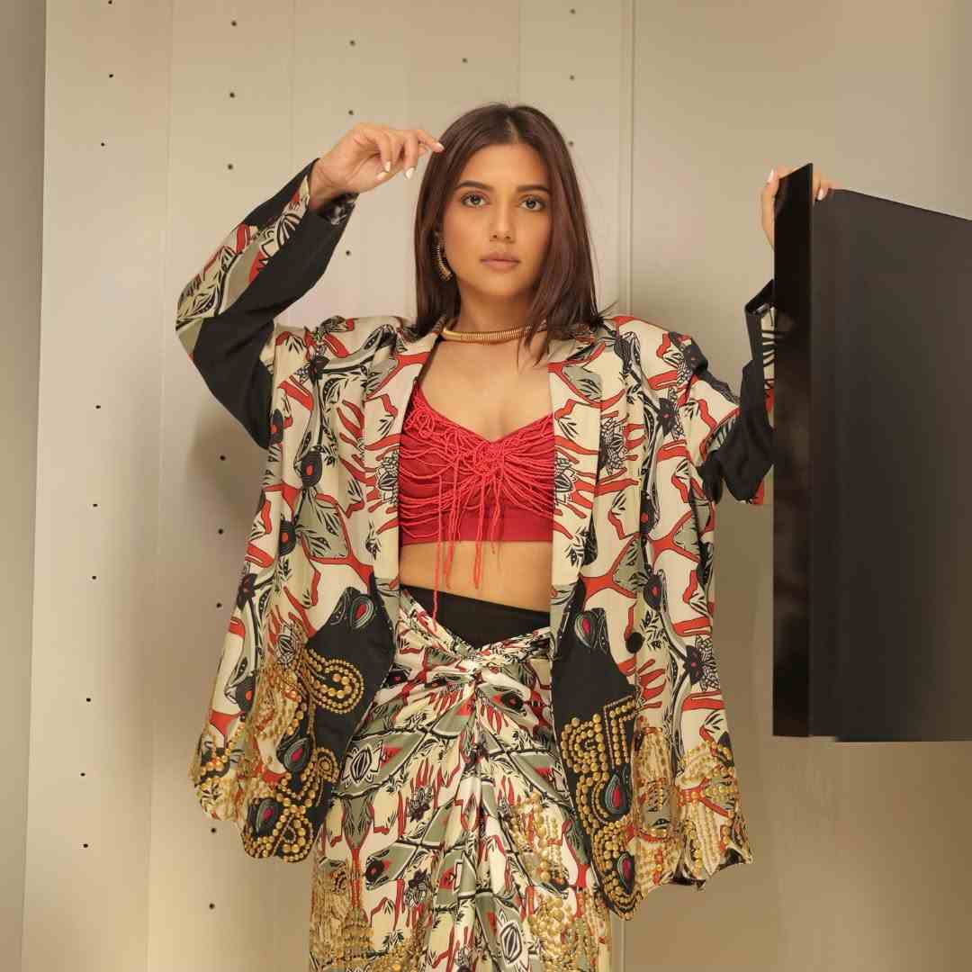 Blazer with Knotted Skirt and Crop Top