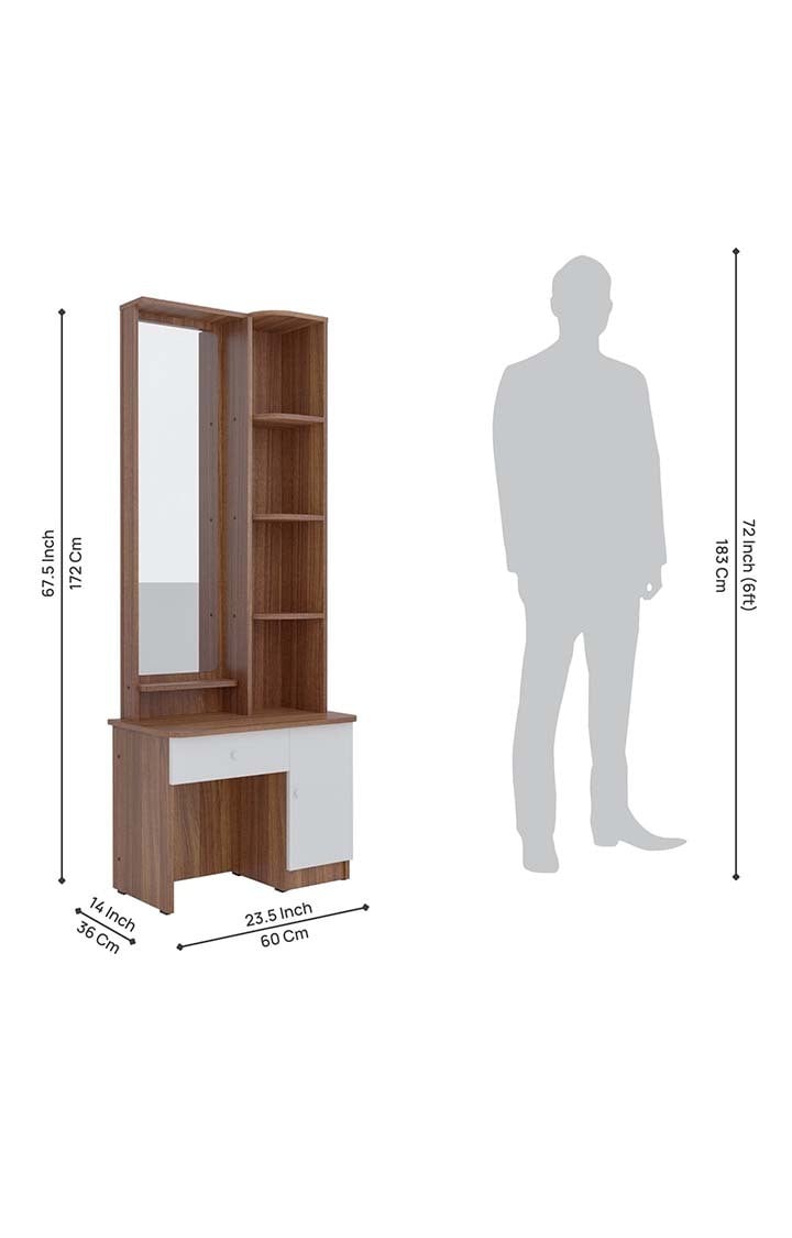 NEUDOT Carlos Wooden Dressing Table with Mirror and Storage | Engineering Wood Dressing Table | Vanity Table with Mirror | Vanity Dressing Table for Bedroom, Living Room | 1-Year Warranty