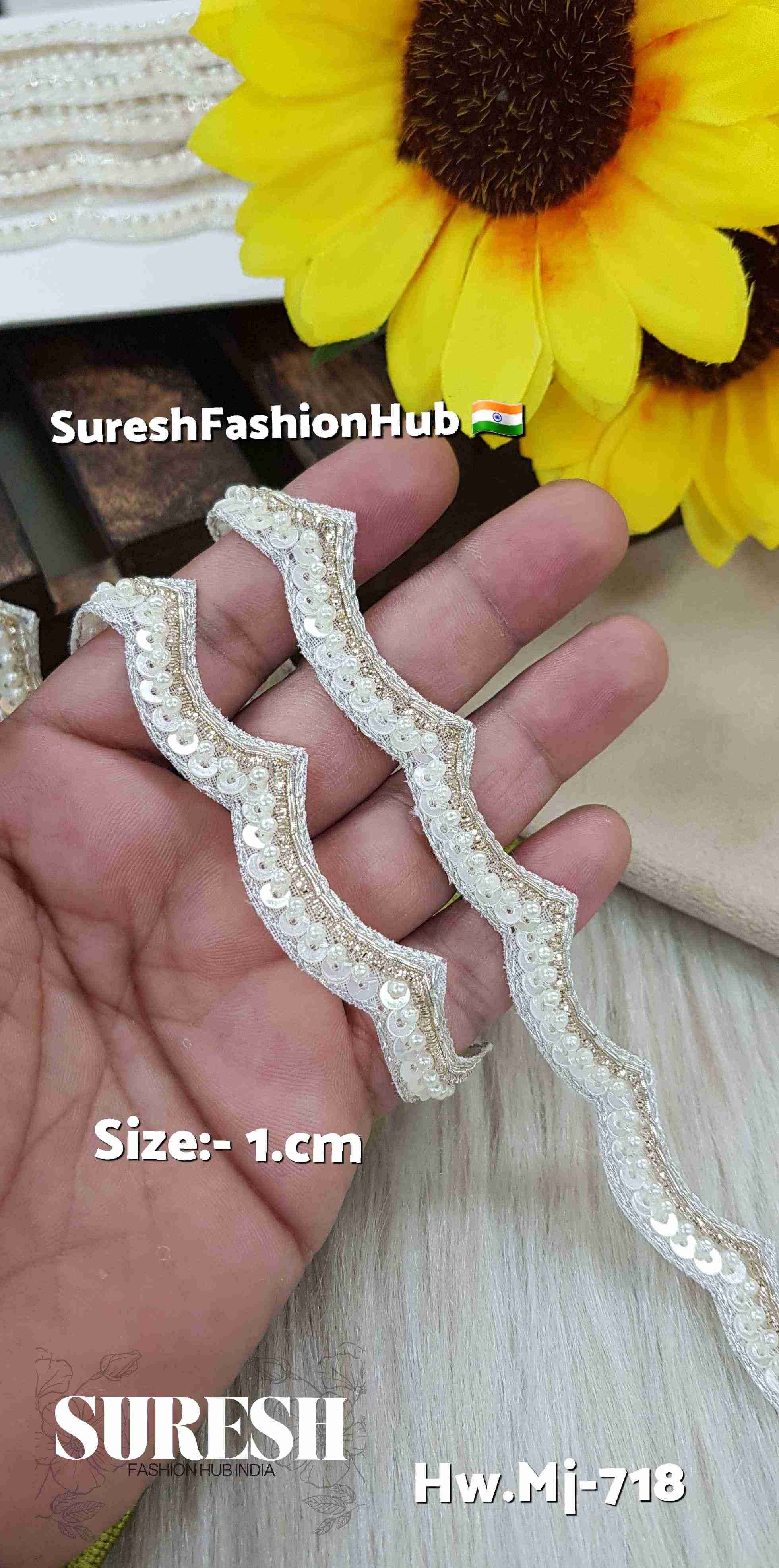 Pearl Double Scalloped Zari & Beads Border Lace
