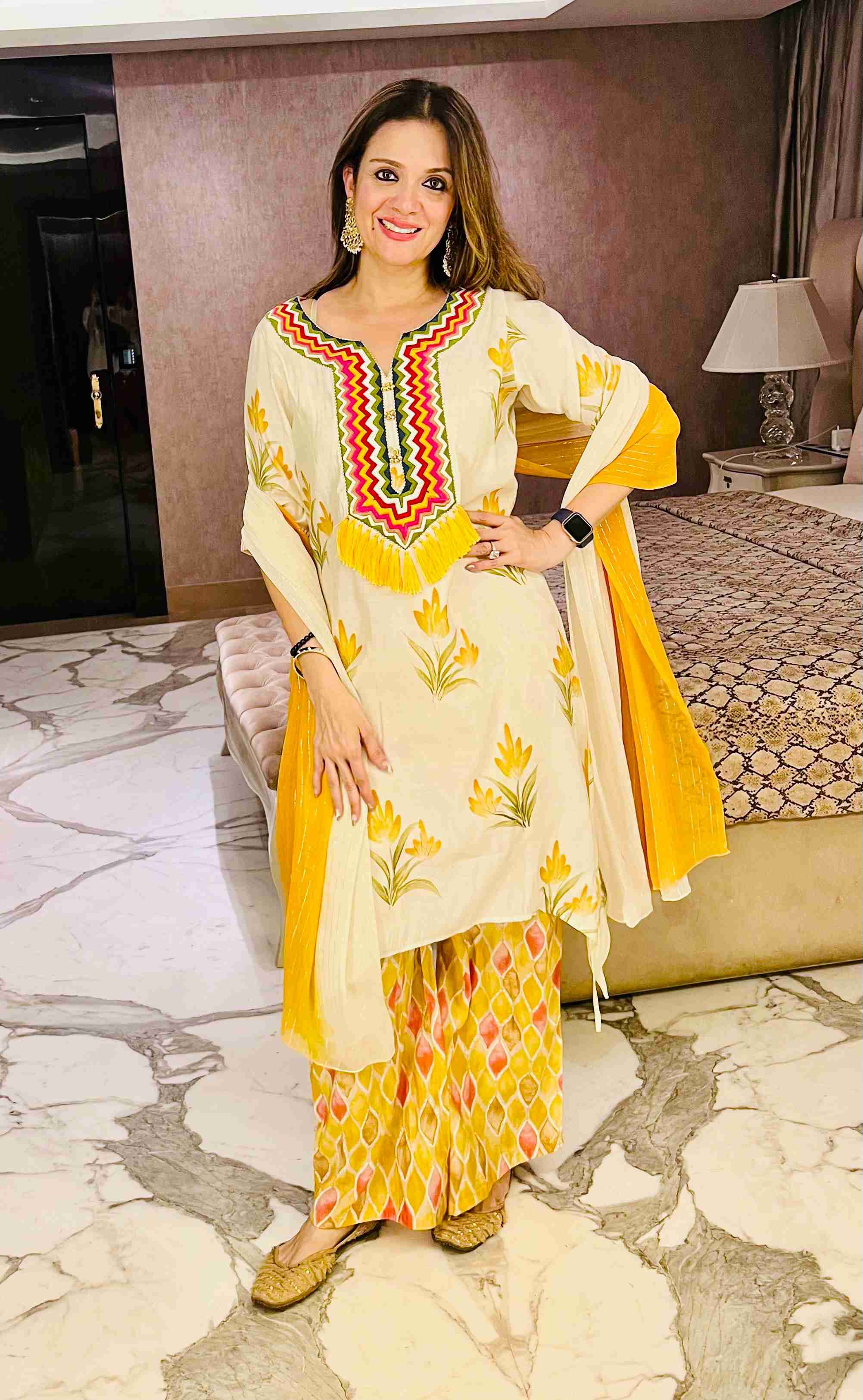 Yellow embroidered set with dupatta