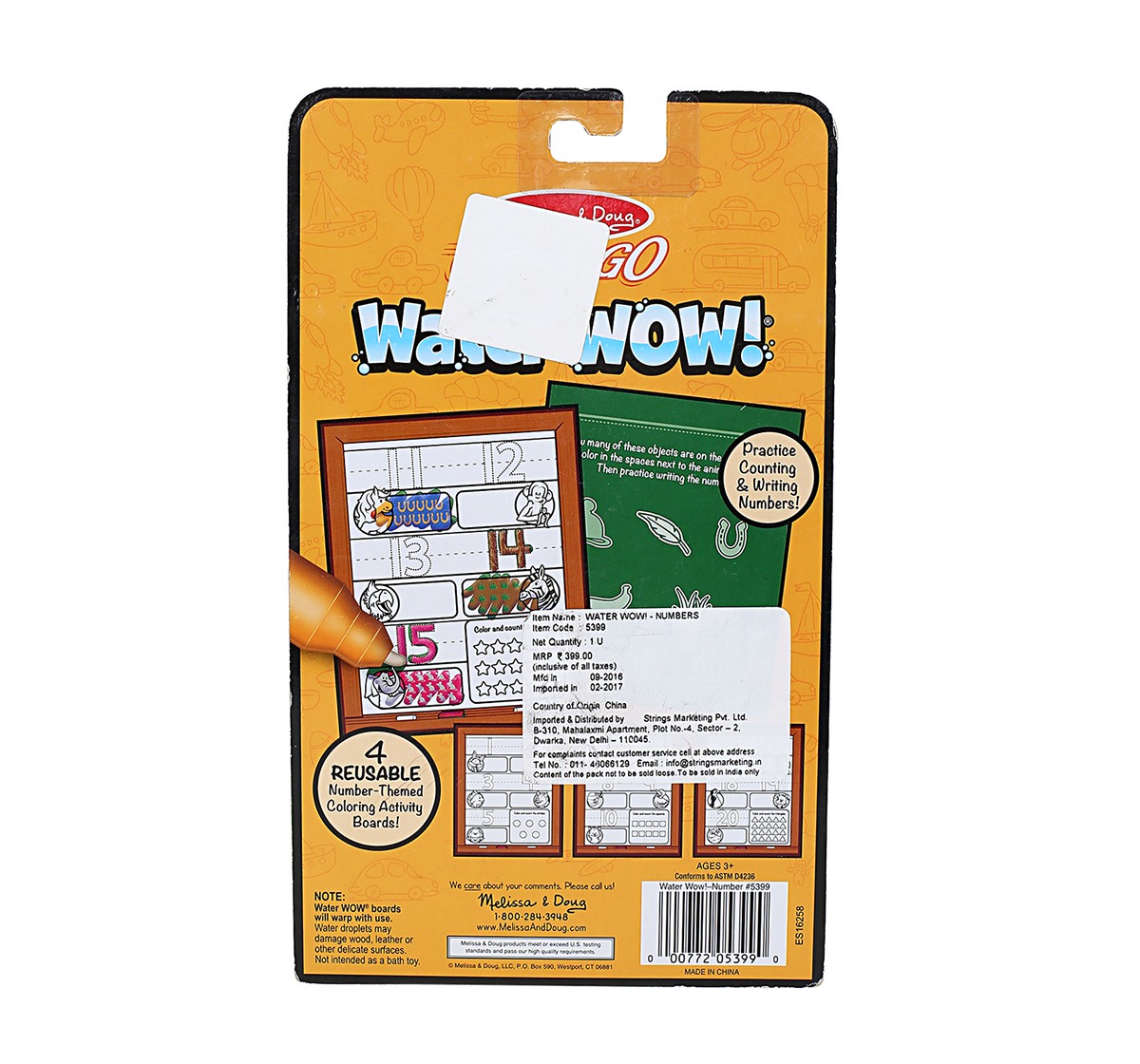 Melissa & Doug Water Wow Numbers, Multi Color DIY Art & Craft Kits for Kids age 3Y+ (Orange)