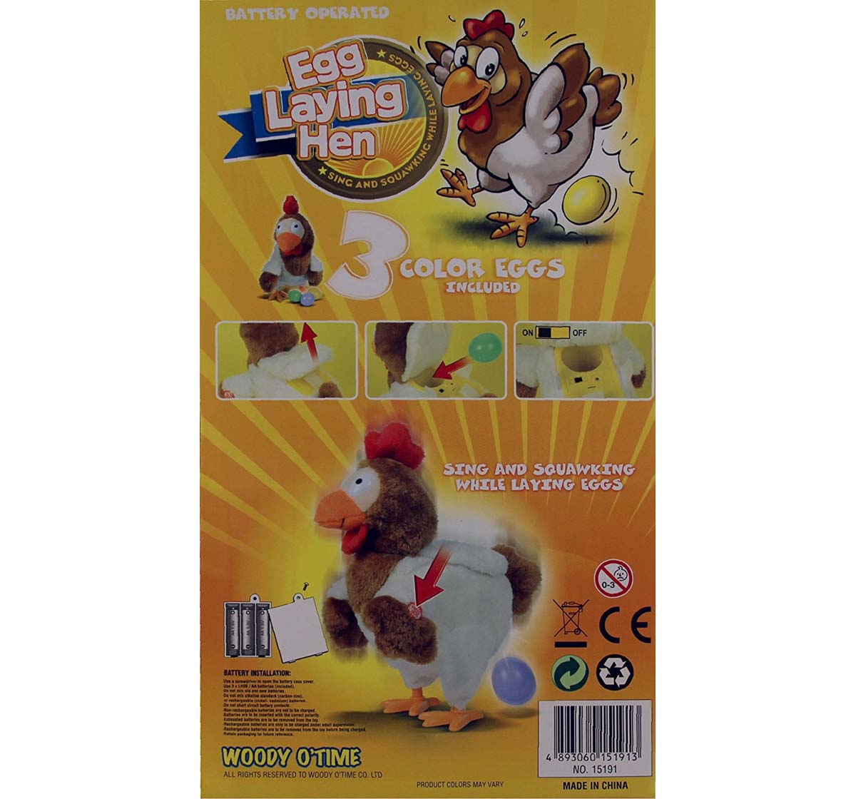 Woody O'Time Funny Brown Egg Laying Hen Interactive Soft Toys for Kids age 3Y+ 15.6 Cm