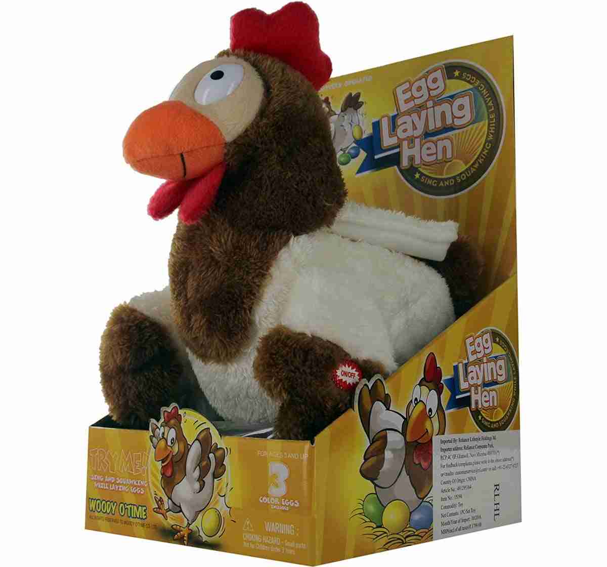 Woody O'Time Funny Brown Egg Laying Hen Interactive Soft Toys for Kids age 3Y+ 15.6 Cm