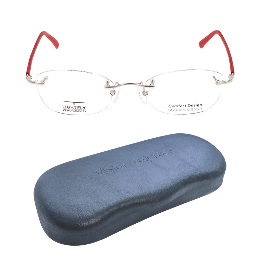 Blue Shield Zero Power Computer Glasses Rimless Oval Silver Metal Small LFDF09