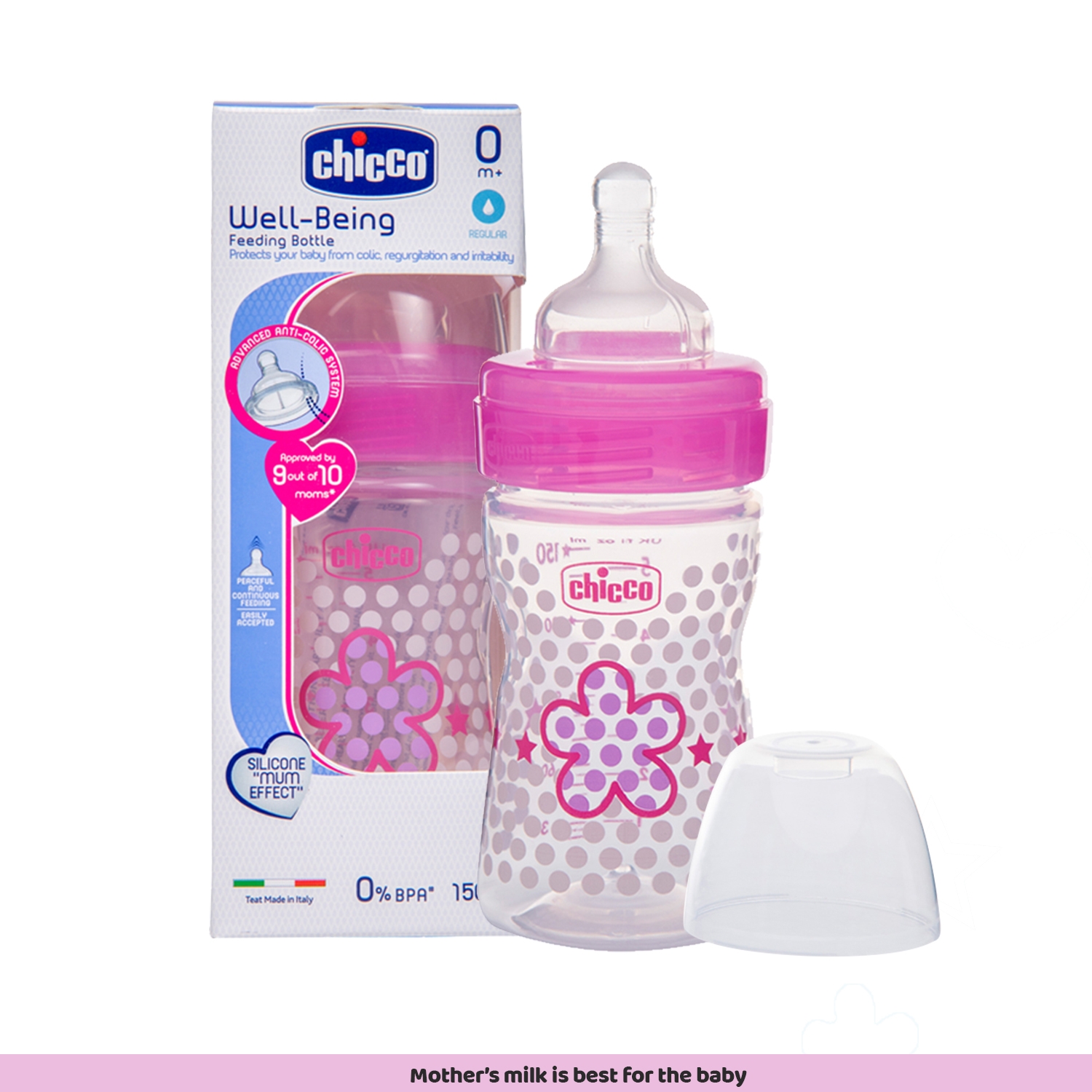 Mothercare | Chicco Bottle Wb 150Ml Sil Pink Flower 1