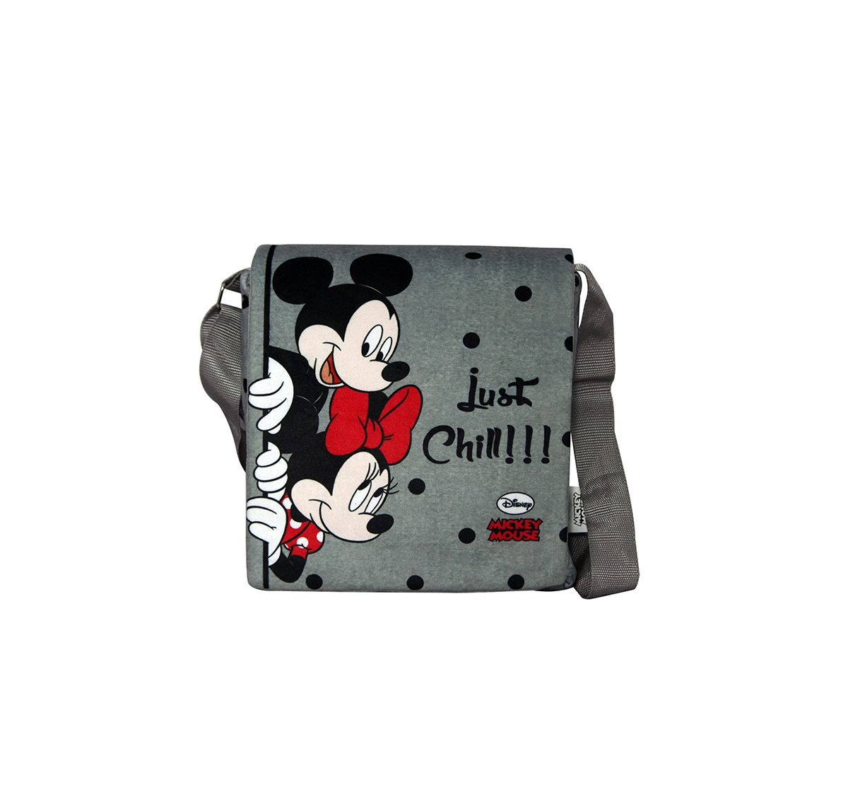 DISNEY | Disney Happiness Unisex Zipper Closure Mickey Mouse Printed Sling Bag_Grey_Free Size Plush Accessories for Kids age 12M+ - 27.94 Cm  1
