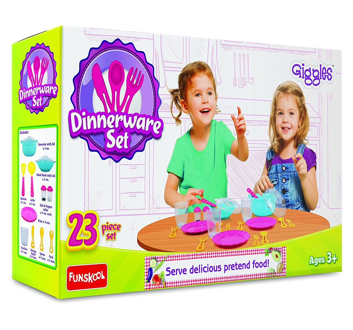 Giggles Dinnerware Set - 23 Pieces Kitchen Sets & Appliances for Kids age 3Y+