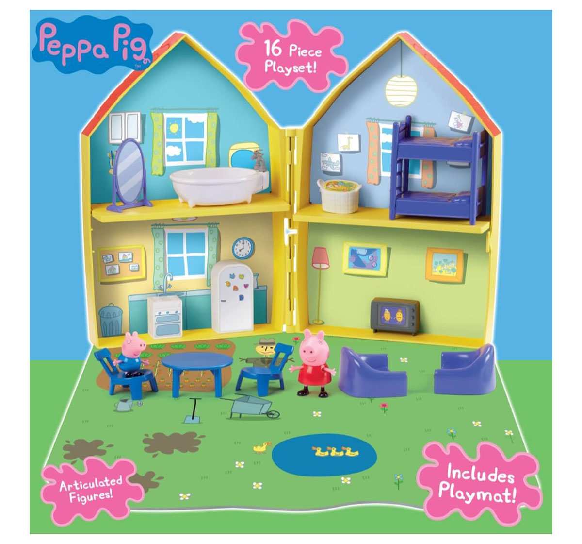 Peppa Pig - 16-Piece Playhouse With Peppa And George Pig Figures ...