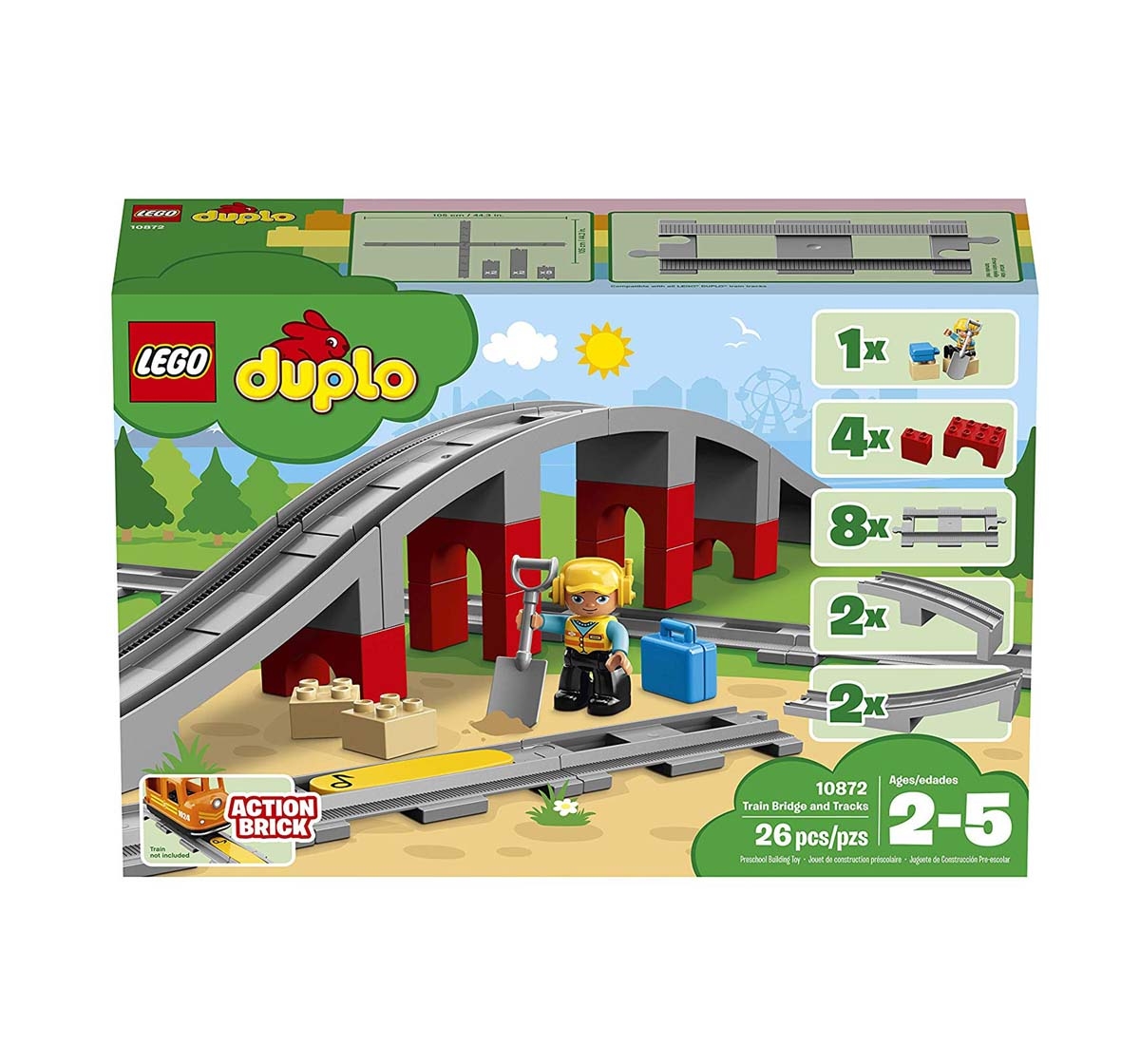 LEGO | Lego Duplo Town Train Bridge And Tracks (26 Pcs) 10872 Blocks for Kids age 2Y+  0
