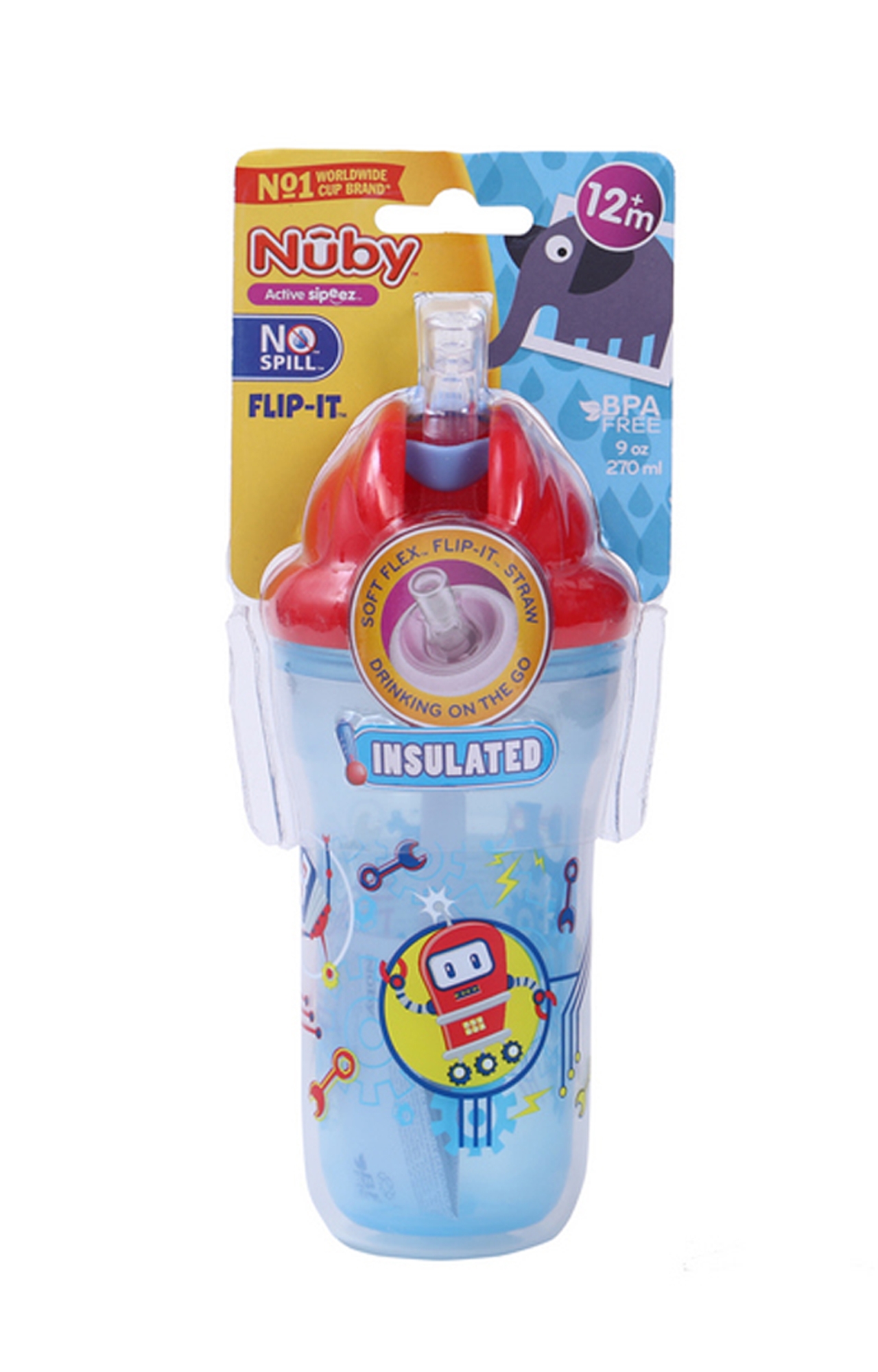 Mothercare | Nuby Insulated Flip-It Straw Active Sipeez 270ml Blue 0