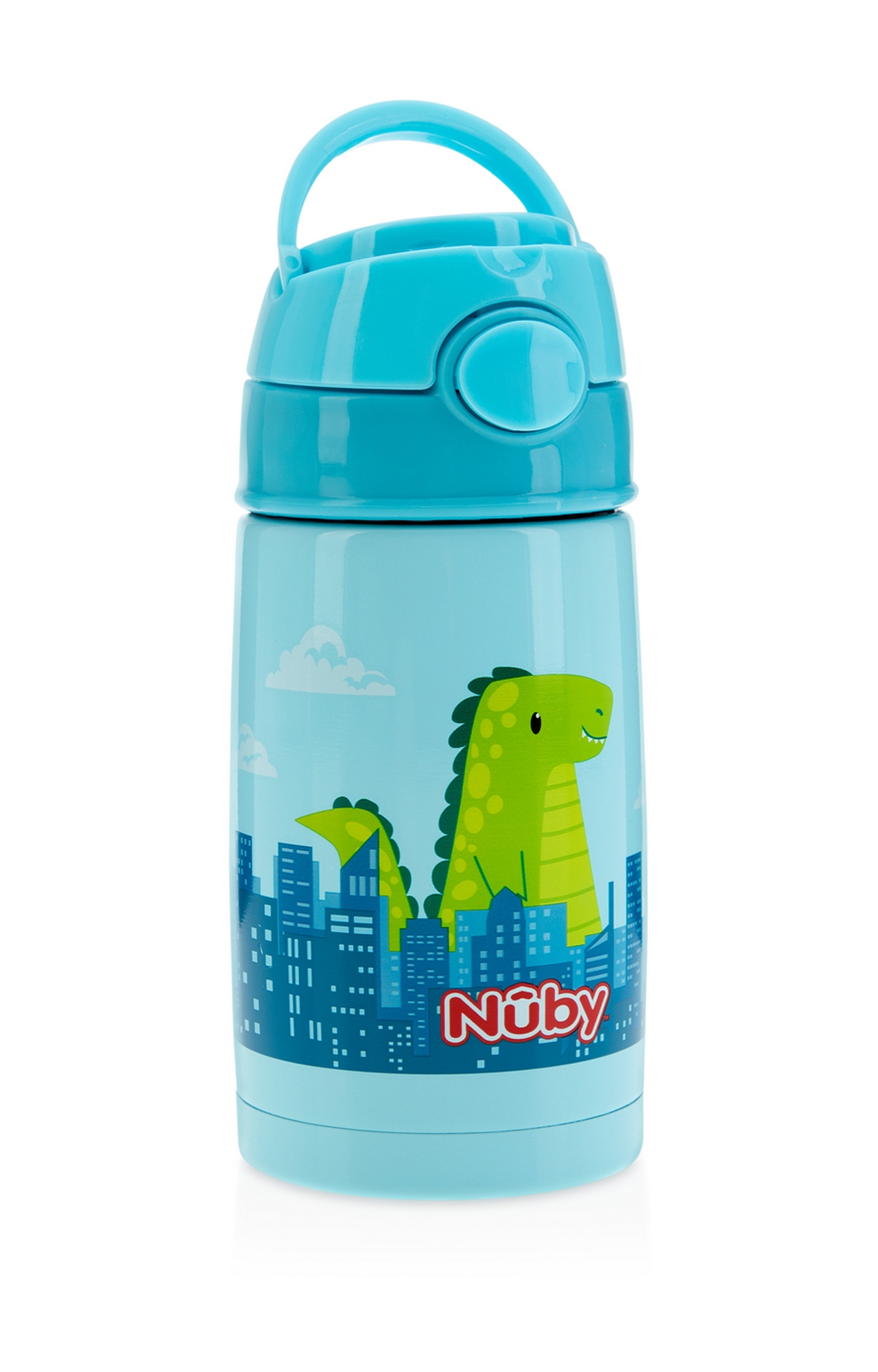 Mothercare | Nuby Stainless Steel Thin Straw Pop-Up 300ml Blue Dino 0