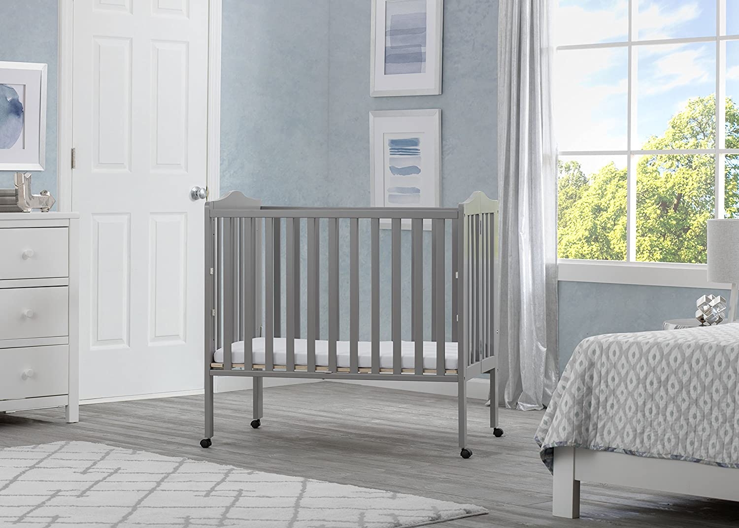 Mothercare | Delta Children Portable Folding Crib With Mattress Grey 0