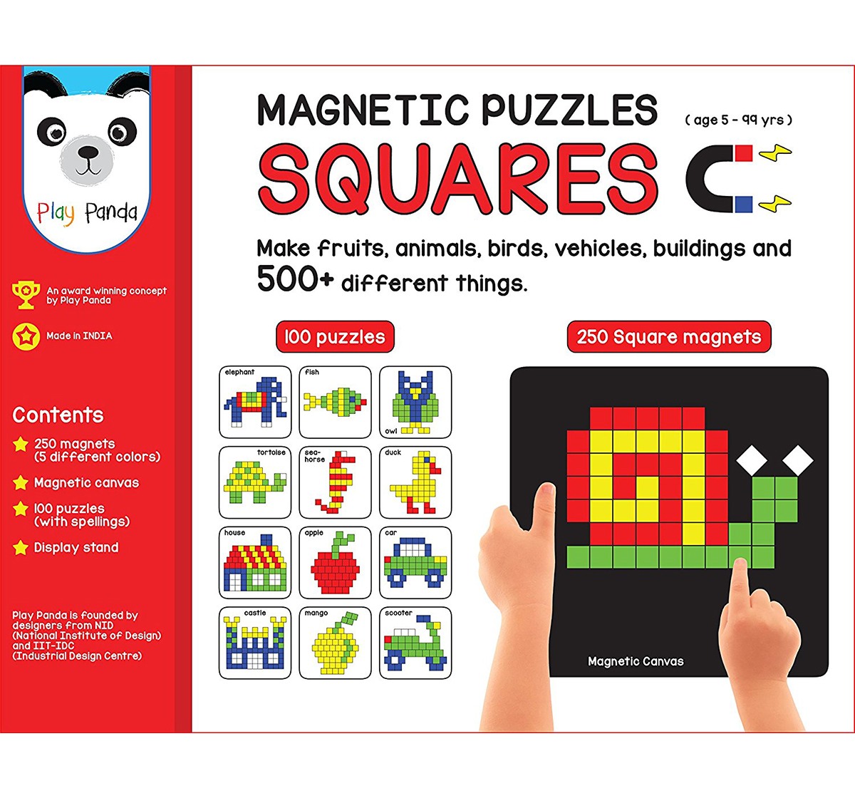 Play Panda Magnetic Puzzles : Squares With 250 Colorful Magnets, 100 Puzzle Book, Magnetic Board And Display Stand Puzzles for Kids Age 5Y+