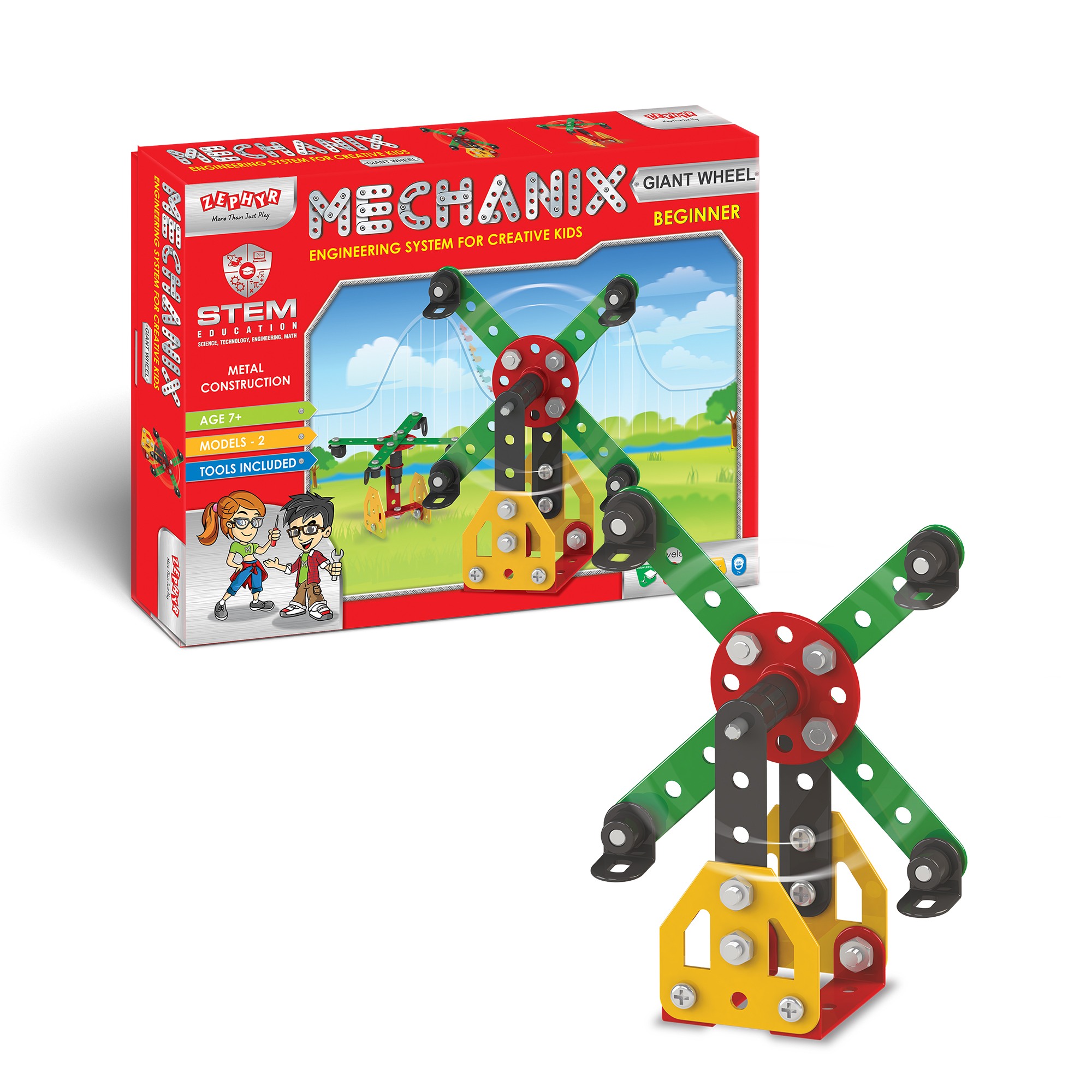 MECHANIX BEGINNER Giant Wheel, DIY Stem and Education Metal Construction Set, for Boys & Girls, Multicolour, 7Y+