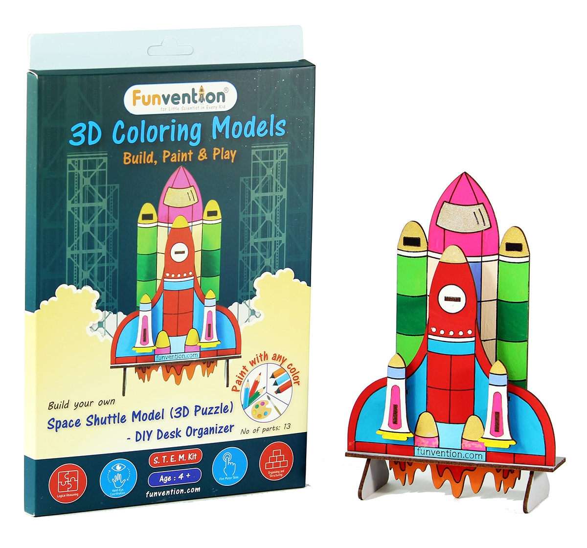 Funvention | Funvention 3D Coloring Model - Space Shuttle Stem for Kids Age 4Y+ 0
