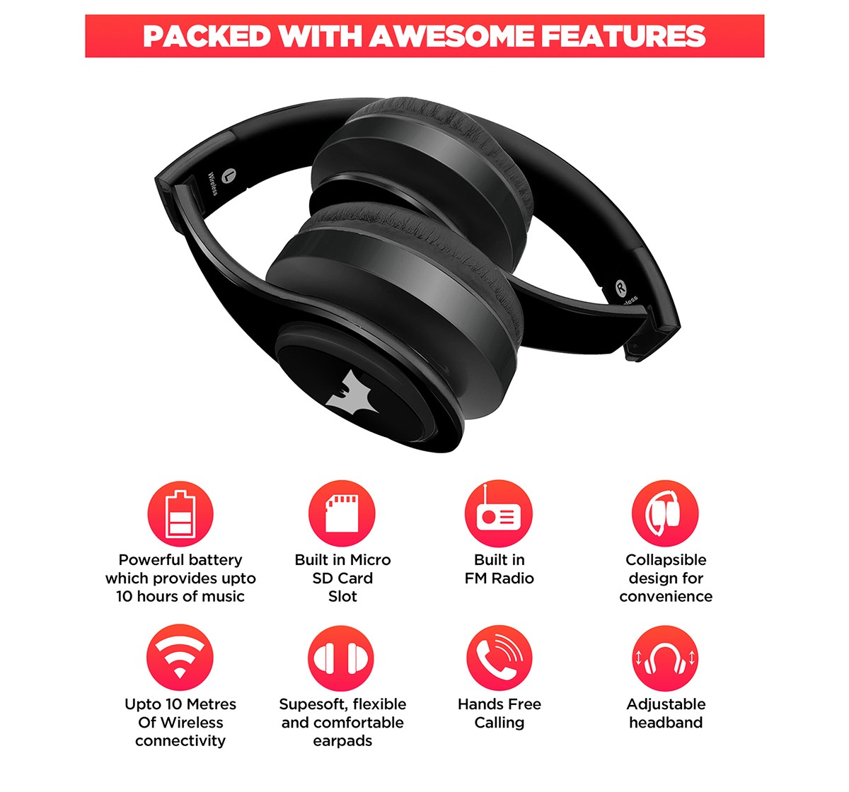 Macmerise The Dark Knight - Decibel Wireless On Ear Headphones Electronics Accessories for Kids Age 13Y+