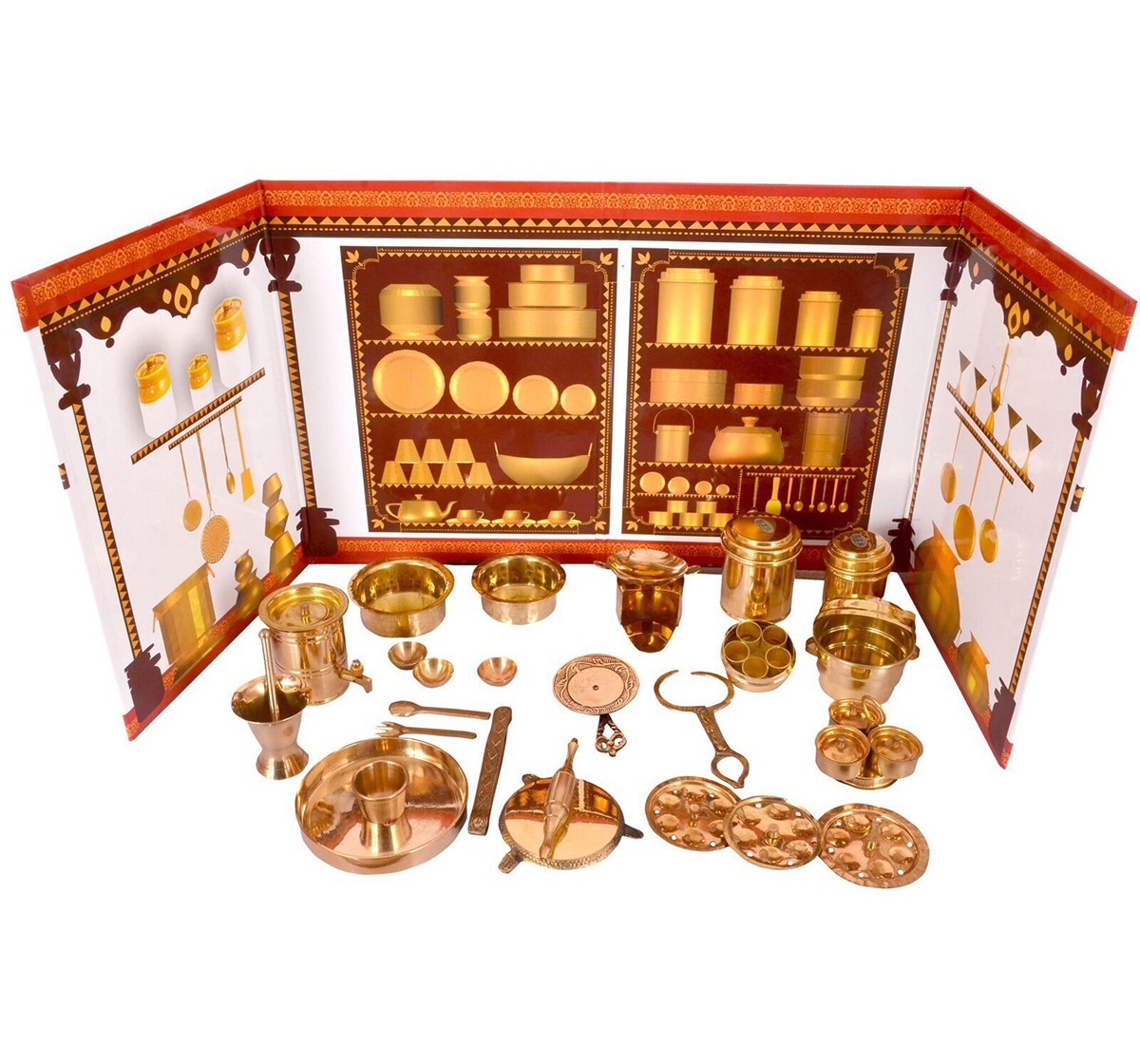 Desi Toys Premium Brass Roleplay Kitchen Set for Kids age 5Y+ (Golden)