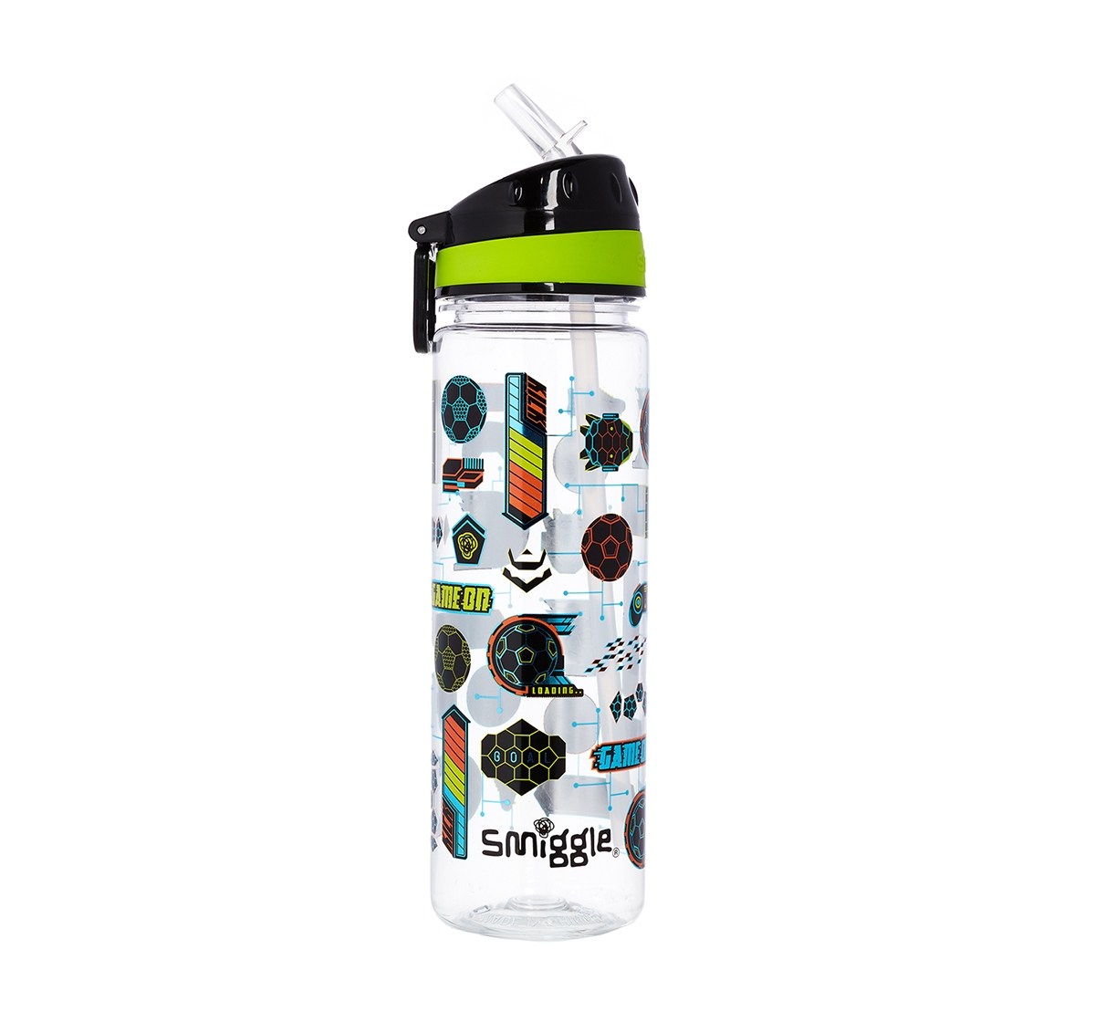 Smiggle | Smiggle Far Away Drink Bottle with Flip Top Spout - Football Print Bags for Kids age 3Y+ (Black) 0