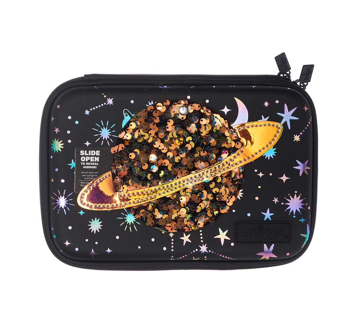 Smiggle | Smiggle Lunar Hardtop Pencil Case with Hidden Mirror - Space Print Bags for Kids age 3Y+ (Black) 0