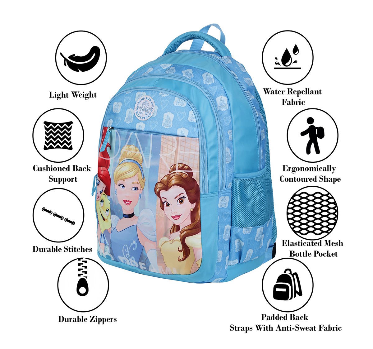 Disney Princess Adventure Blue 17" Backpack Bags for Girls age 3Y+