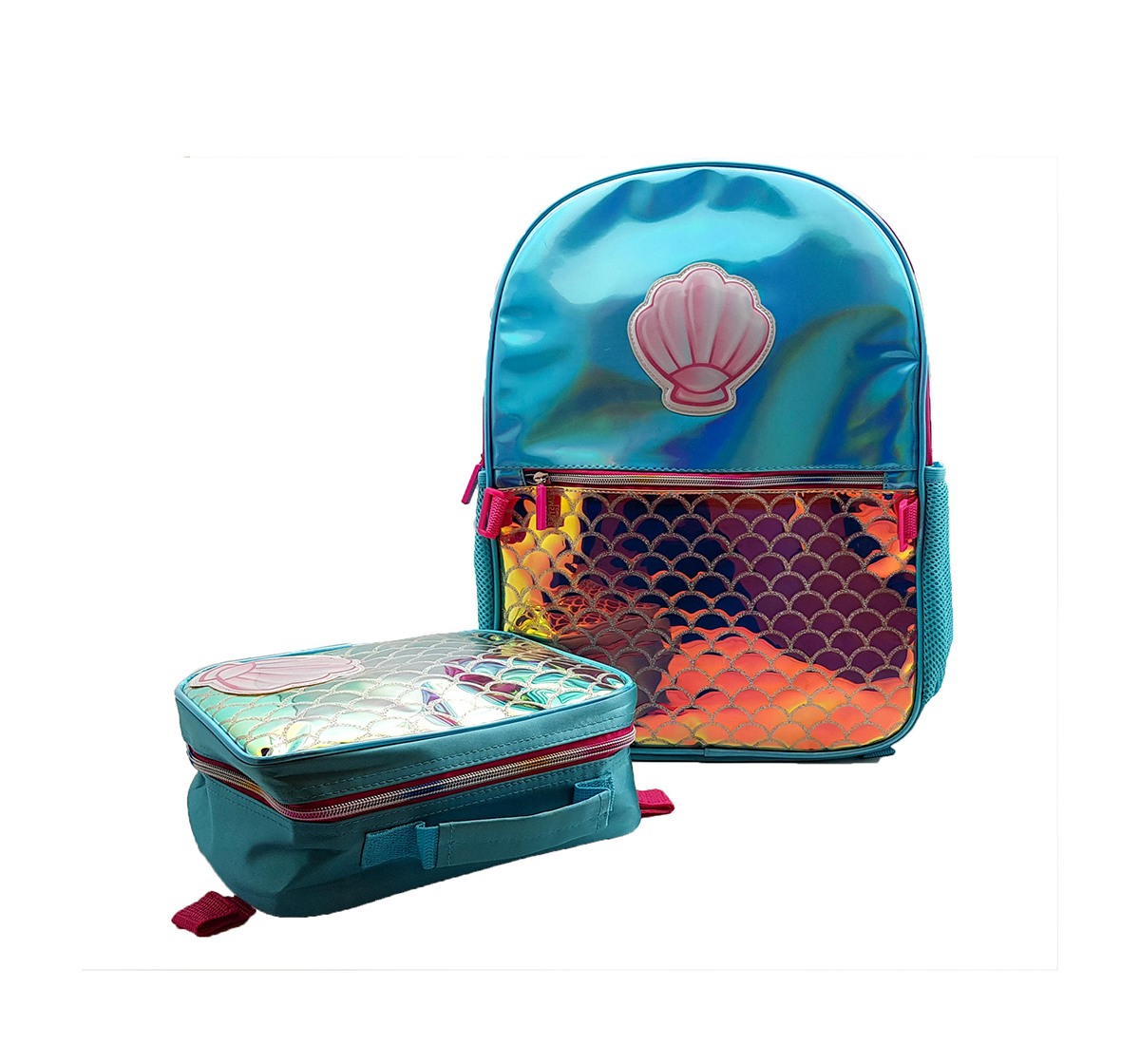 Hamster London Shiny Shell Backpack with Tiffin Bag for Girls age 3Y+ (Blue)