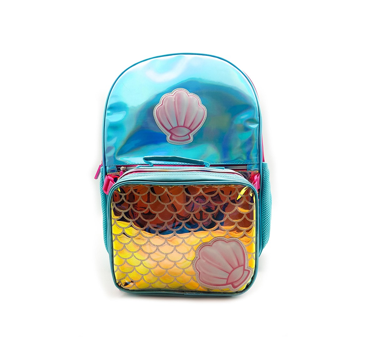 Hamster London Shiny Shell Backpack with Tiffin Bag for Girls age 3Y+ (Blue)