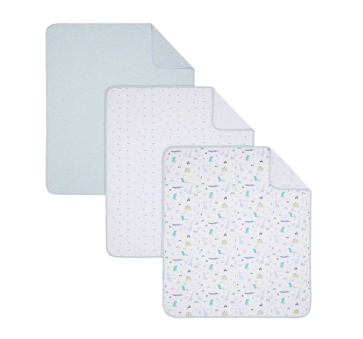 Mothercare Sleepysaurus 3 pack Jersey Blankets Blue