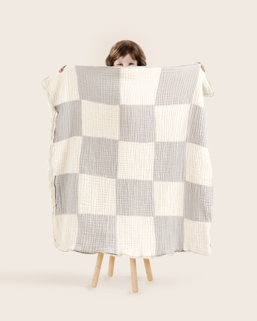 Mothercare | Abracadabra Organic 4 Layer Patchwork Muslin Blanket - Grey 4