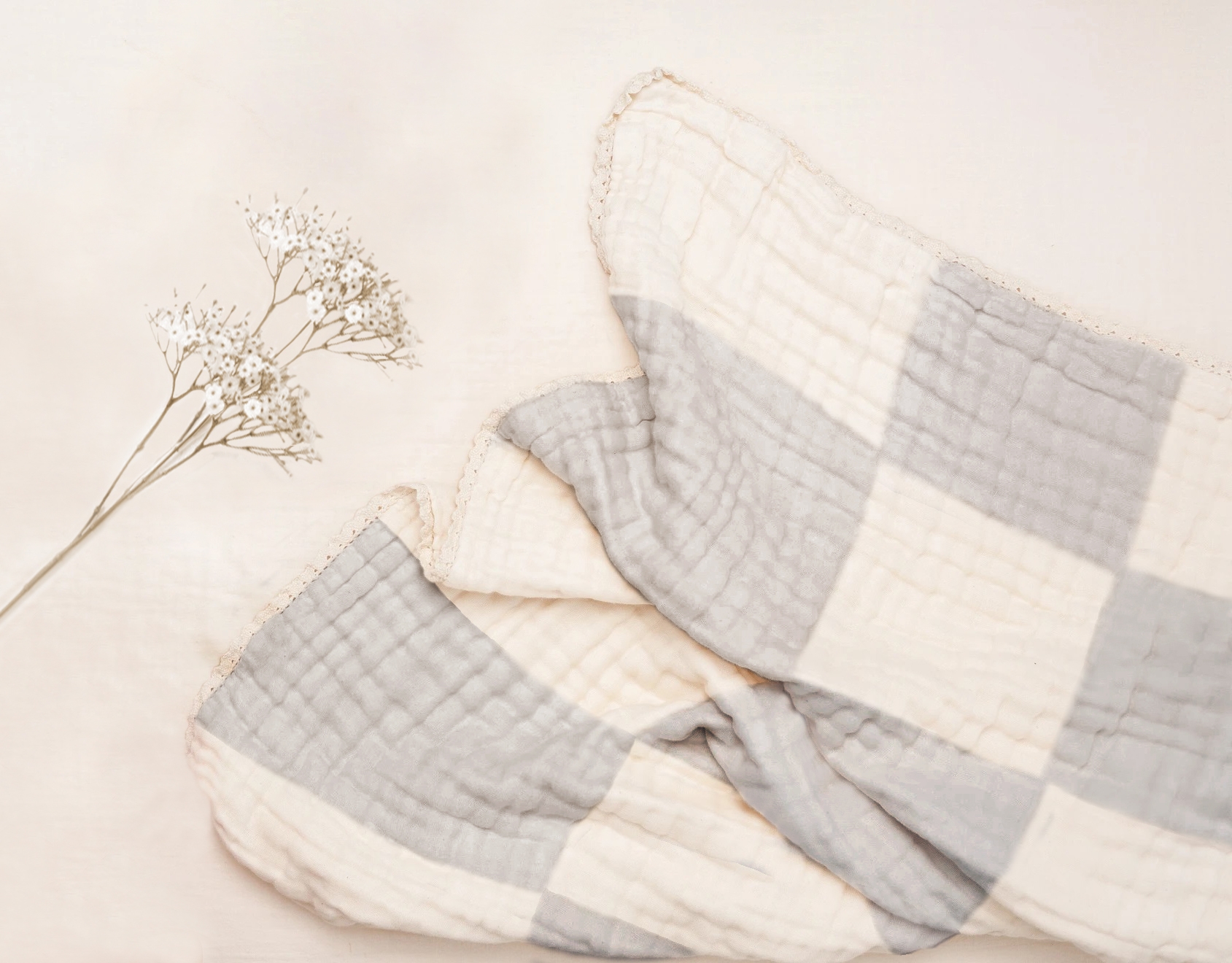 Mothercare | Abracadabra Organic 4 Layer Patchwork Muslin Blanket - Grey 1