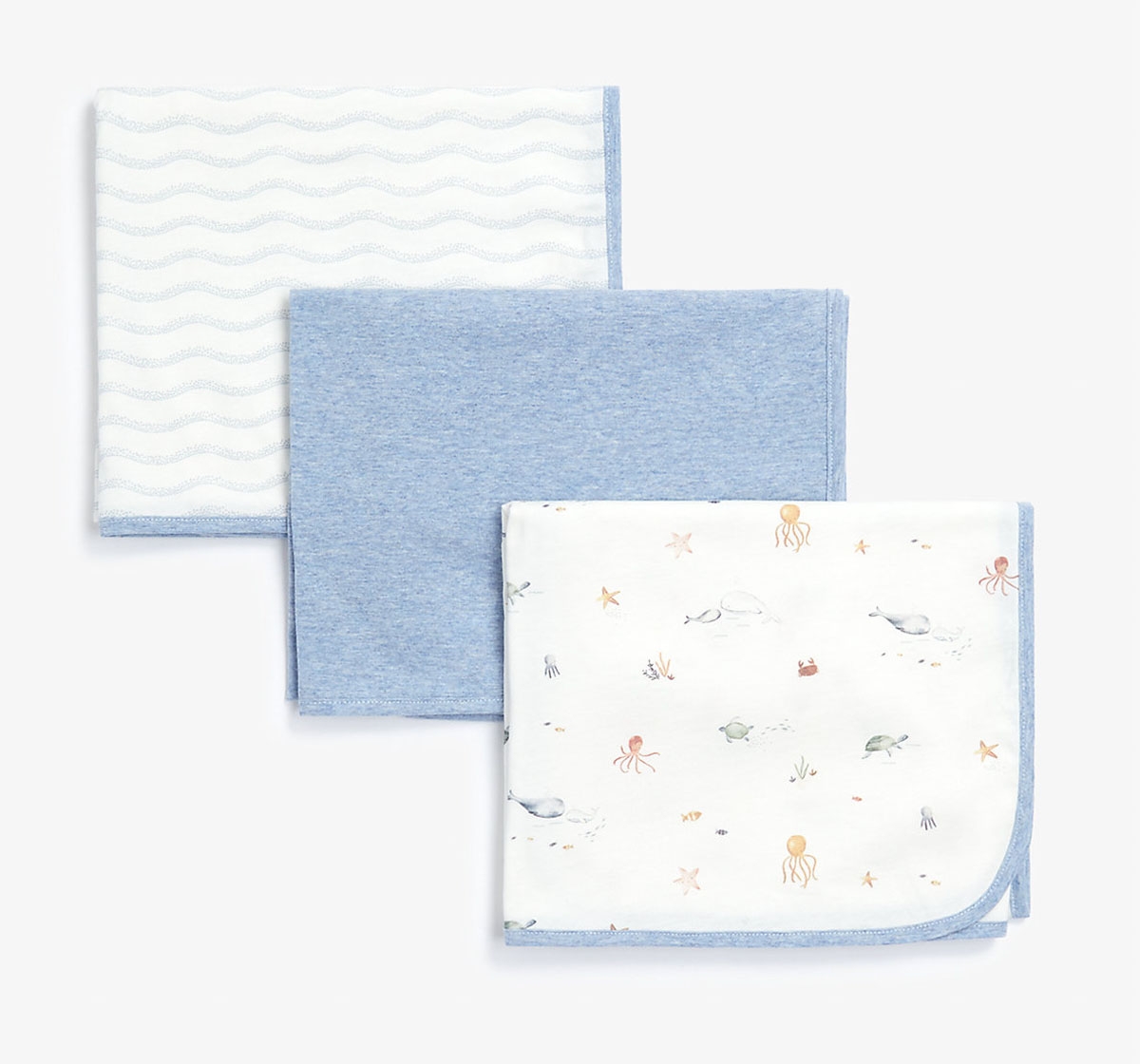 Mothercare | Mothercare You Me & The Sea Pack of 3 Jersey Blankets Blue 0