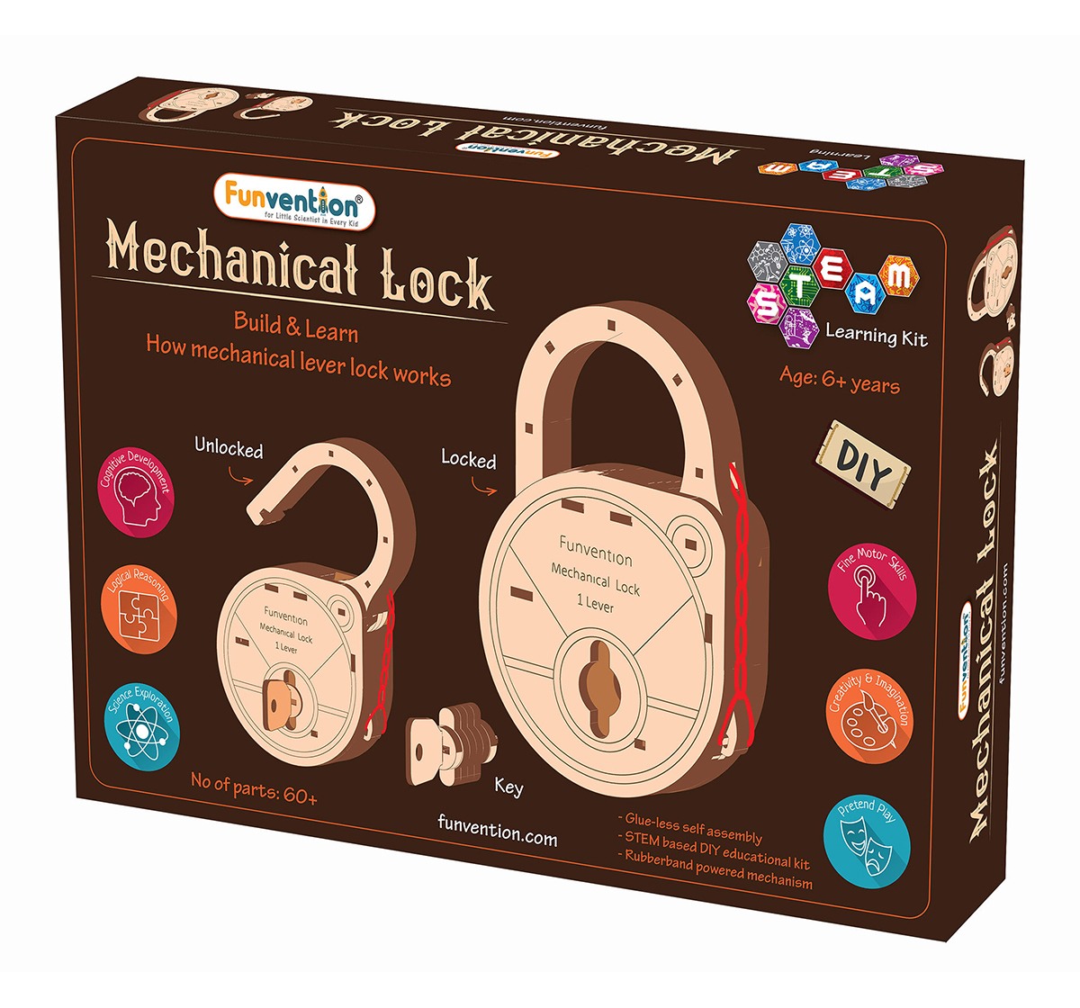 Funvention  DIY Mechanical Lock with Key STEM for Kids age 5Y+