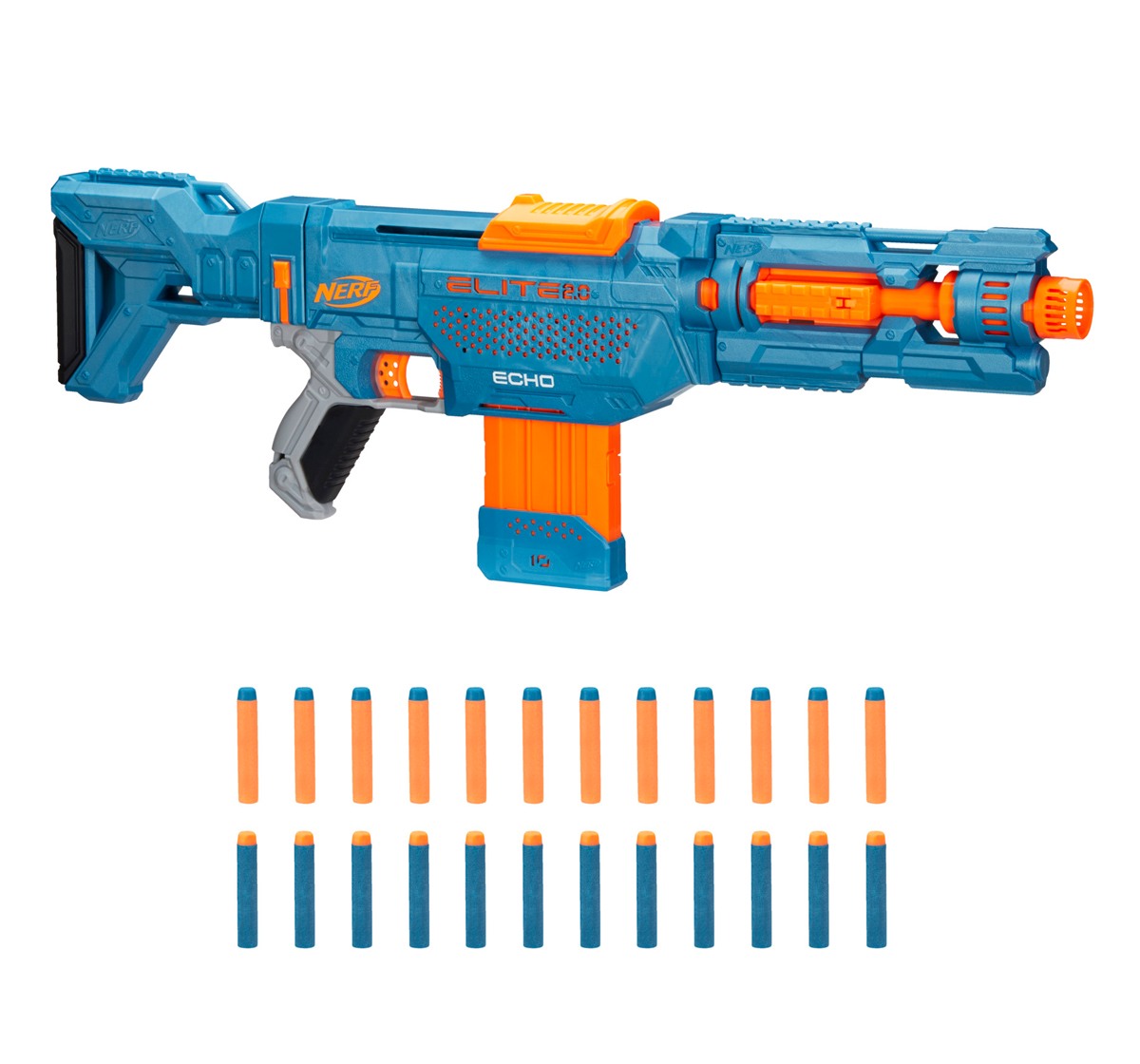 Nerf Elite 2.0 Echo CS-10 Blaster -- 24 Official Nerf Darts, 10-Dart Clip, Removable Stock and Barrel Extension, 5 Tactical Rails Blasters for BOYS age 8Y+