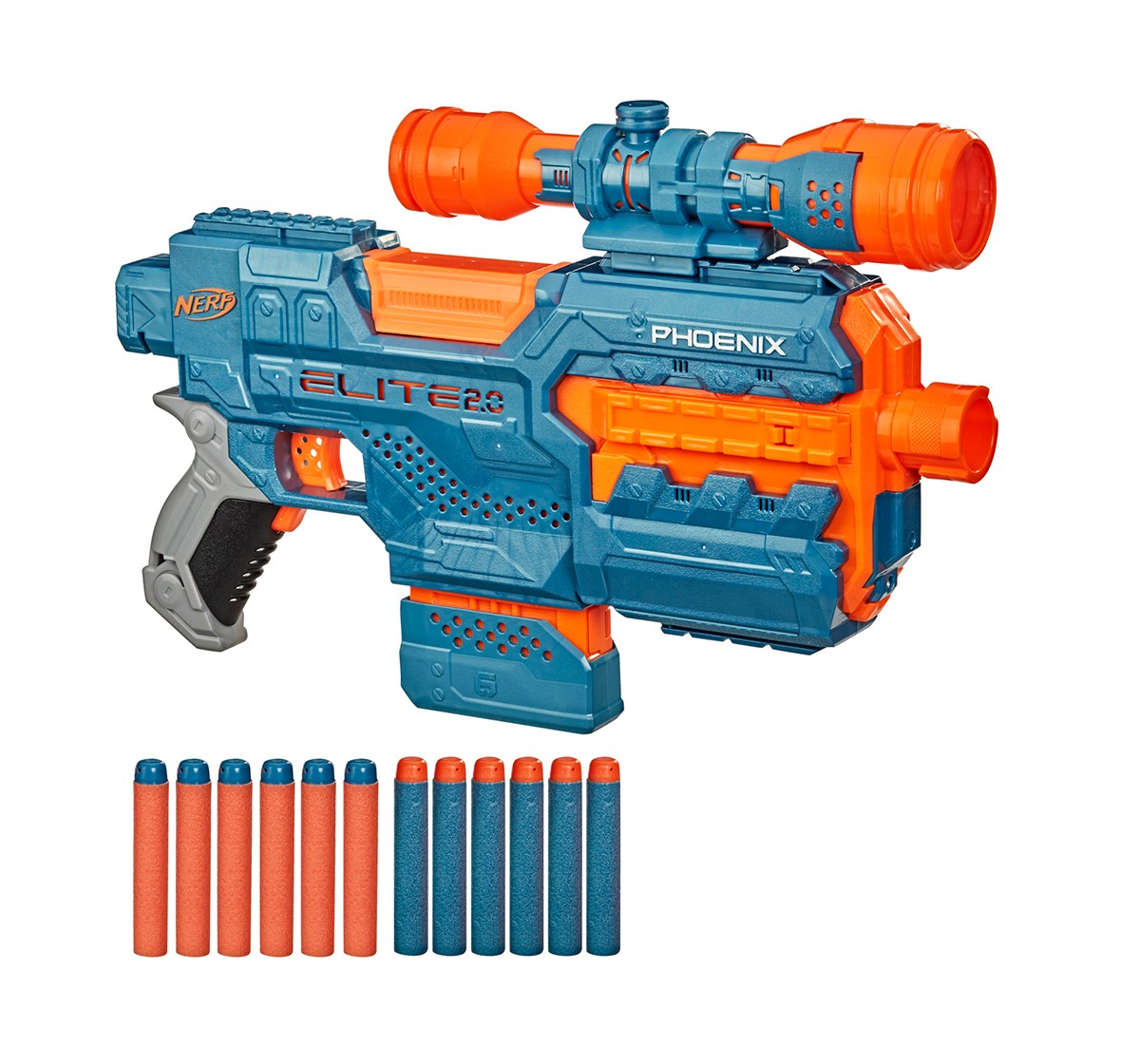 Nerf Elite 2.0 Phoenix CS-6 Motorized Blaster, 12 Official Nerf Darts, 6-Dart Clip, Scope, Tactical Rails, Barrel and Stock Attachment Points Blasters for BOYS age 8Y+