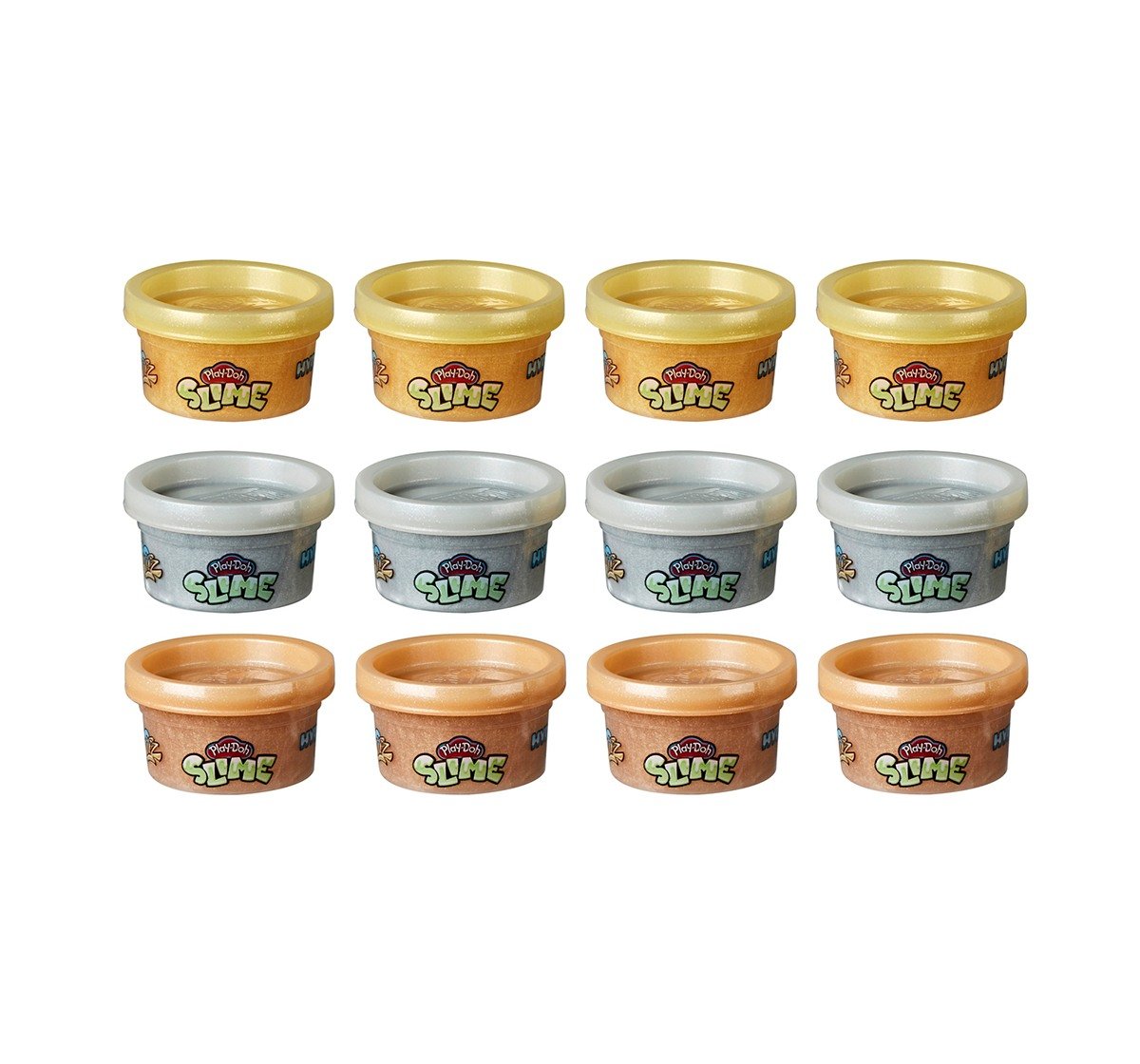 Play-Doh Slime Gold Collection HydroGlitz Molten Treasure 12-Pack of Liquid Metal-Looking Gold, Silver, and Rose Gold Colors, Non-Toxic 1-Ounce Cans Sand, Slime & Others for Kids age 3Y+