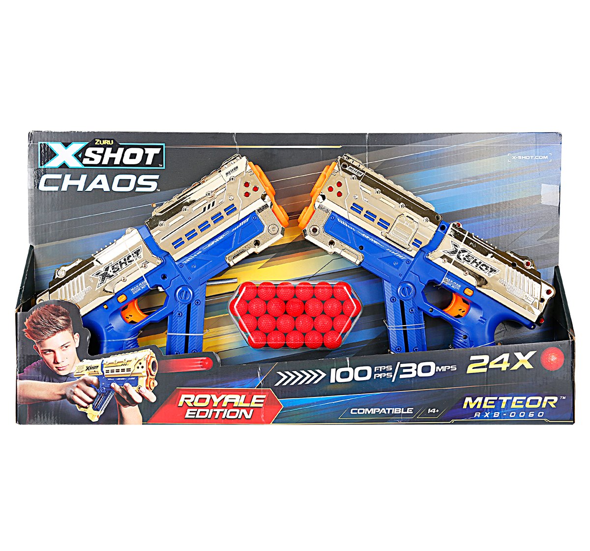 X-Shot Golden Chaos Meteor 2 Pack Blaster set for Kids 12Y+, Multicolour