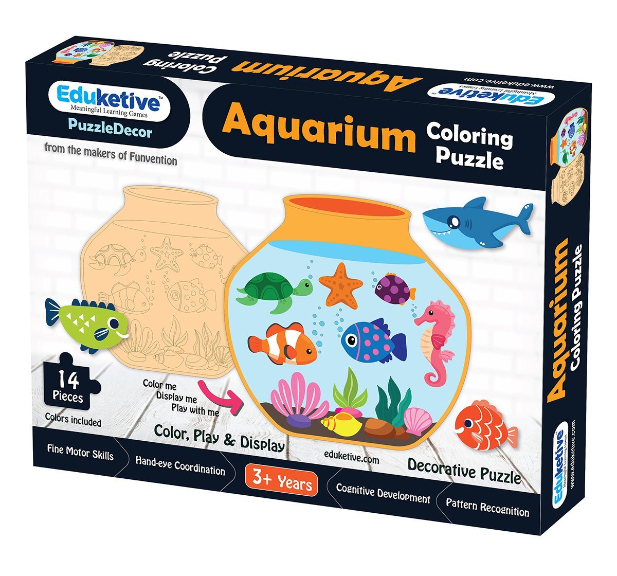 Eduketive PuzzleDecor Aquarium Decorative Coloring Puzzle with Stand 14 Pieces Kids Age 3-12 Years Old + Free Colors