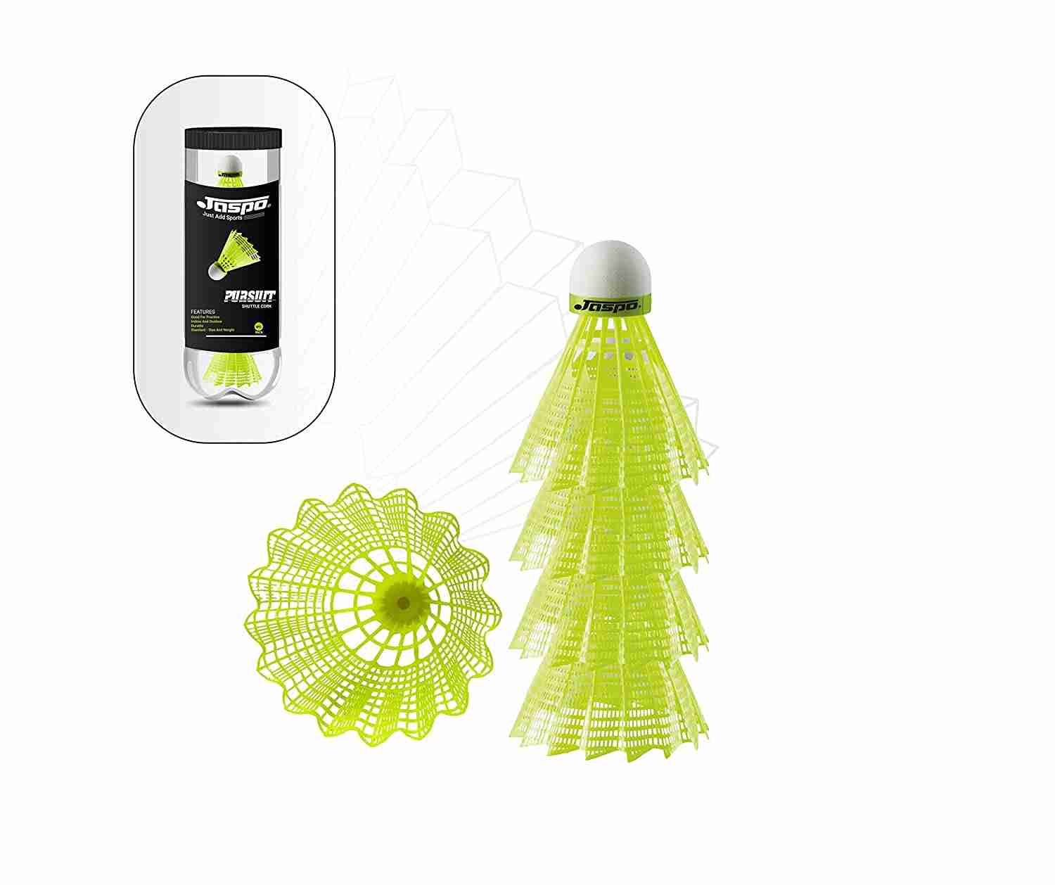 Jaspo Plastic Pursuit Shuttlecock High Speed With Great Stability And Durability For Indoor Outdoor Training, Practice Badminton Rackets Sports Green Pack Of 5 Yellow 6Y+