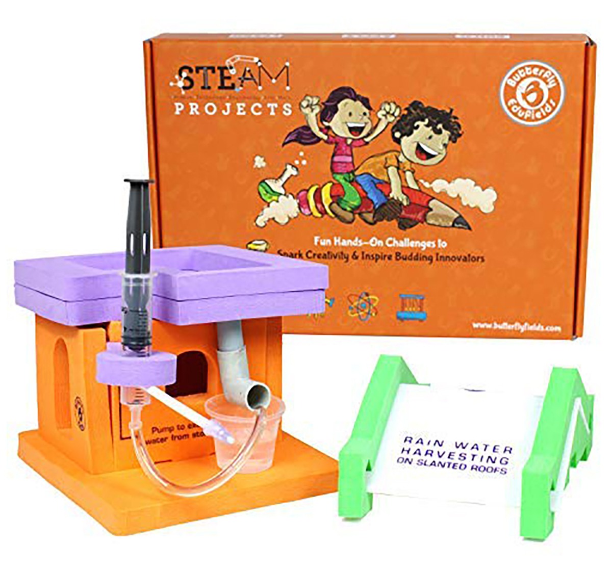 Butterfly Edufields RainWater Harvesting Scaled Models - Science Experiment Kit,Roof Drain & Mini Water Pump Science Project Kit, 8Y+