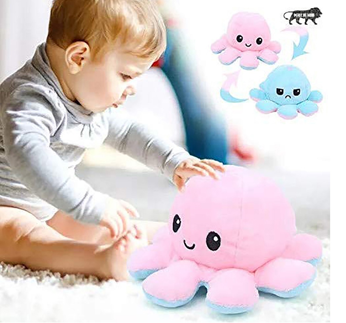 Webby Reversible Octopus Plush Assorted, Unisex, 3Y+ (Multicolour)